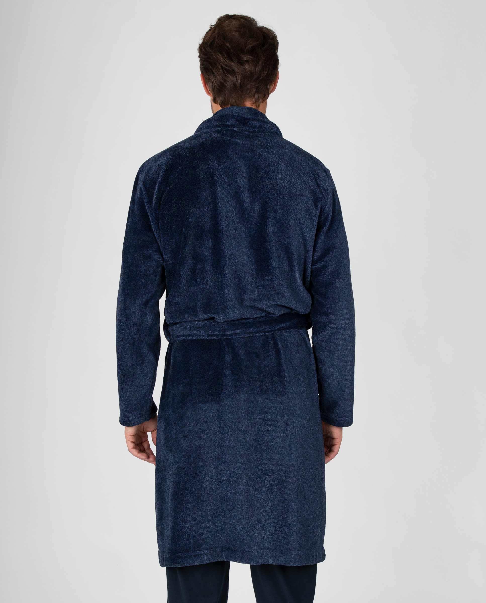 Imagen 2 de Bata cruzada de hombre en tejido polar liso con cinturón y bolsillos laterales. - Massana - Azul Azul