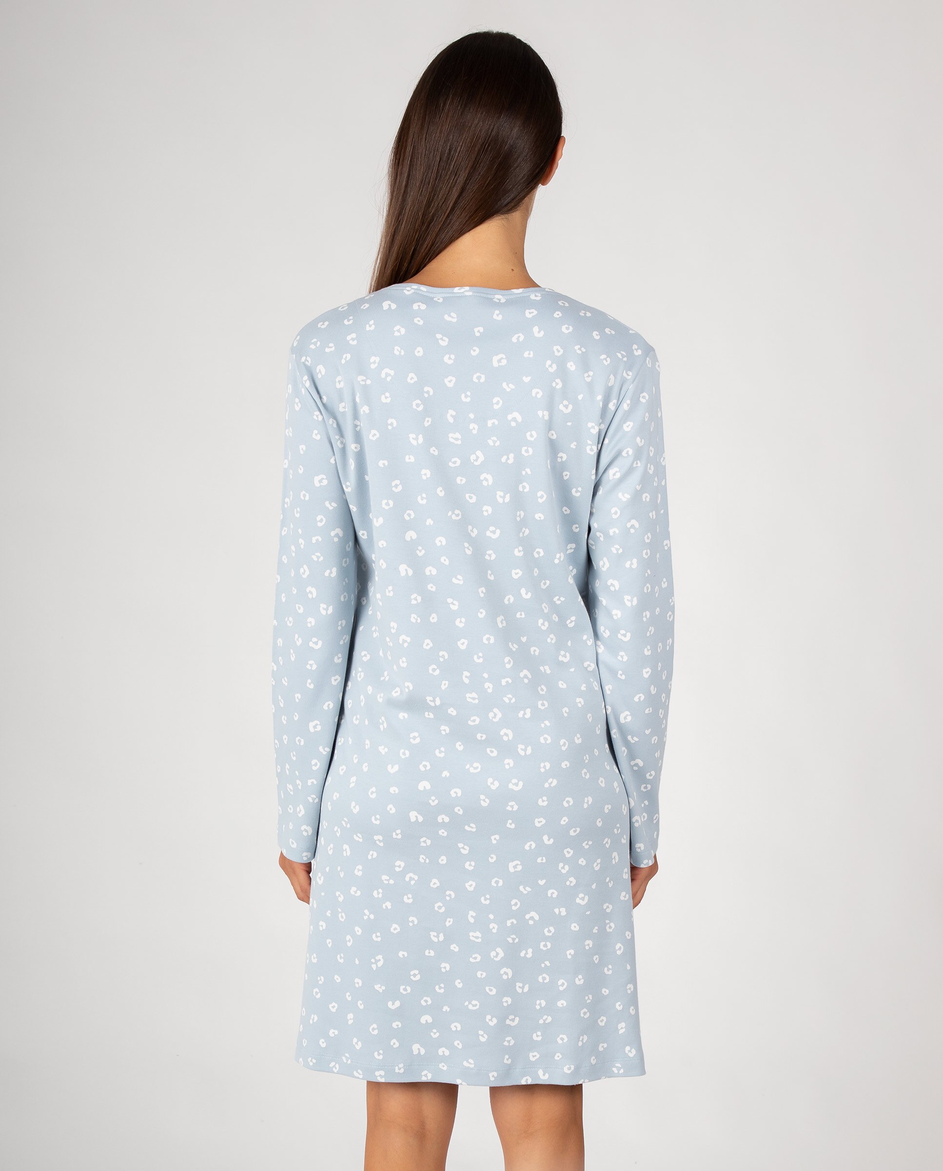 Camisón de mujer con cuello redondo, tapeta de botones y estampado de pequeños motivos - Massana - Azul Azul-2