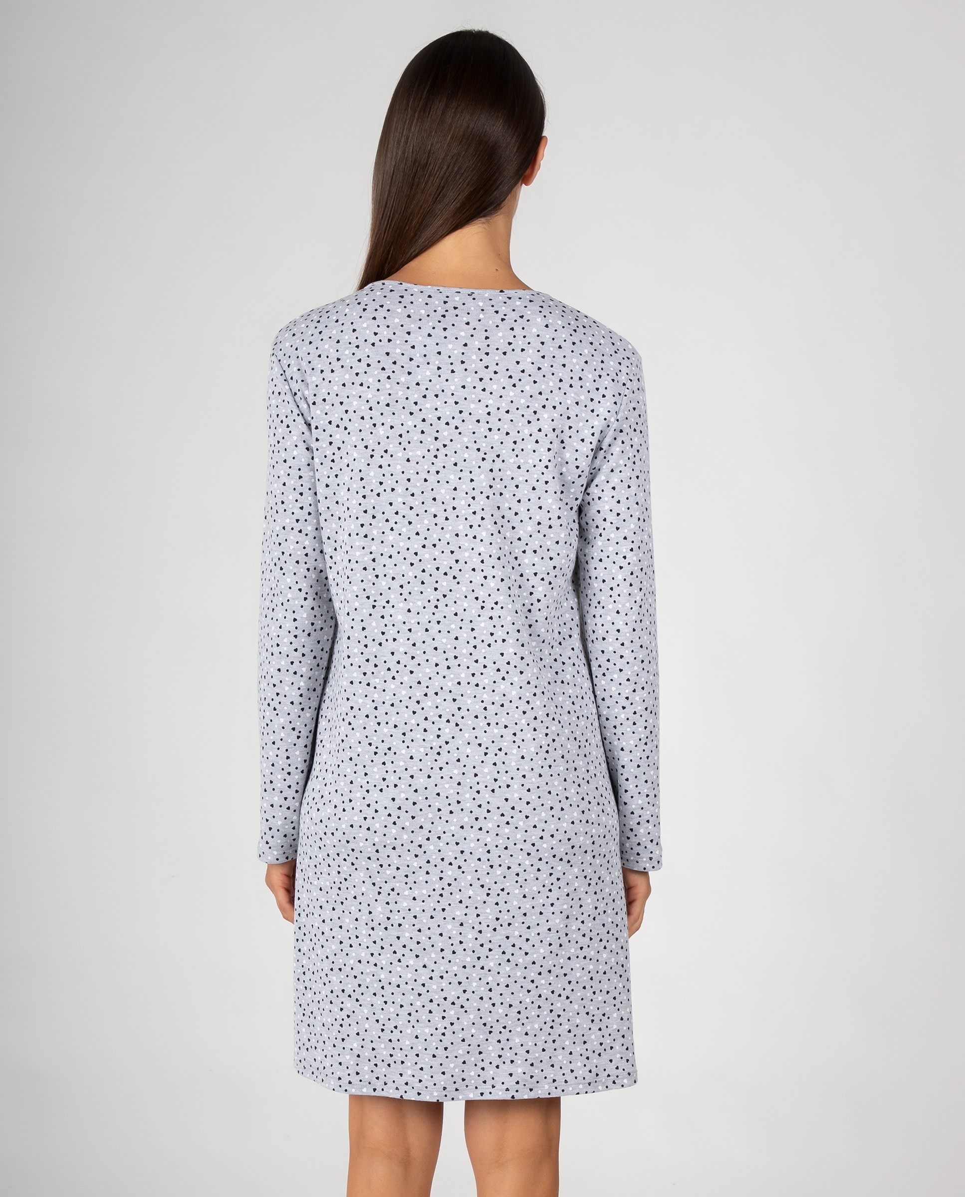Camisón de mujer con estampado de corazones y tapeta de botones - Massana - Gris Gris-2