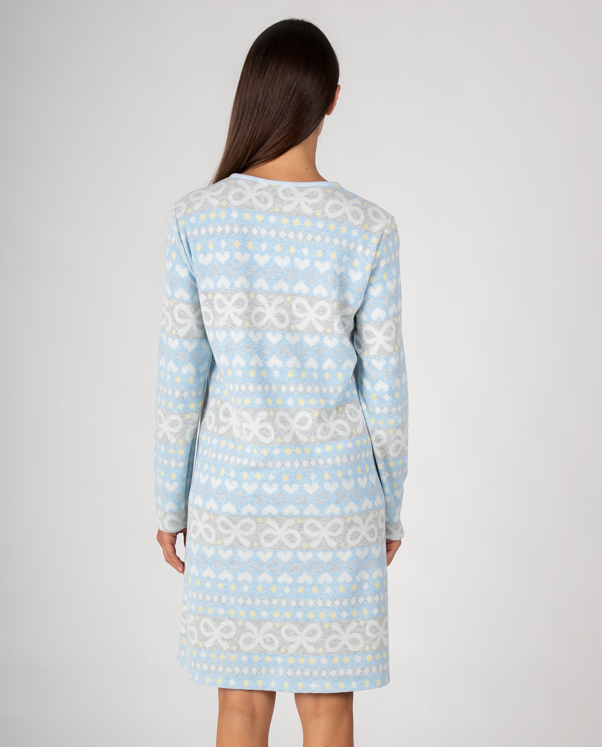 Camisón de mujer con estampado de cenefas, cuello redondo y tapeta de botones - Massana - Azul claro Azul claro-2