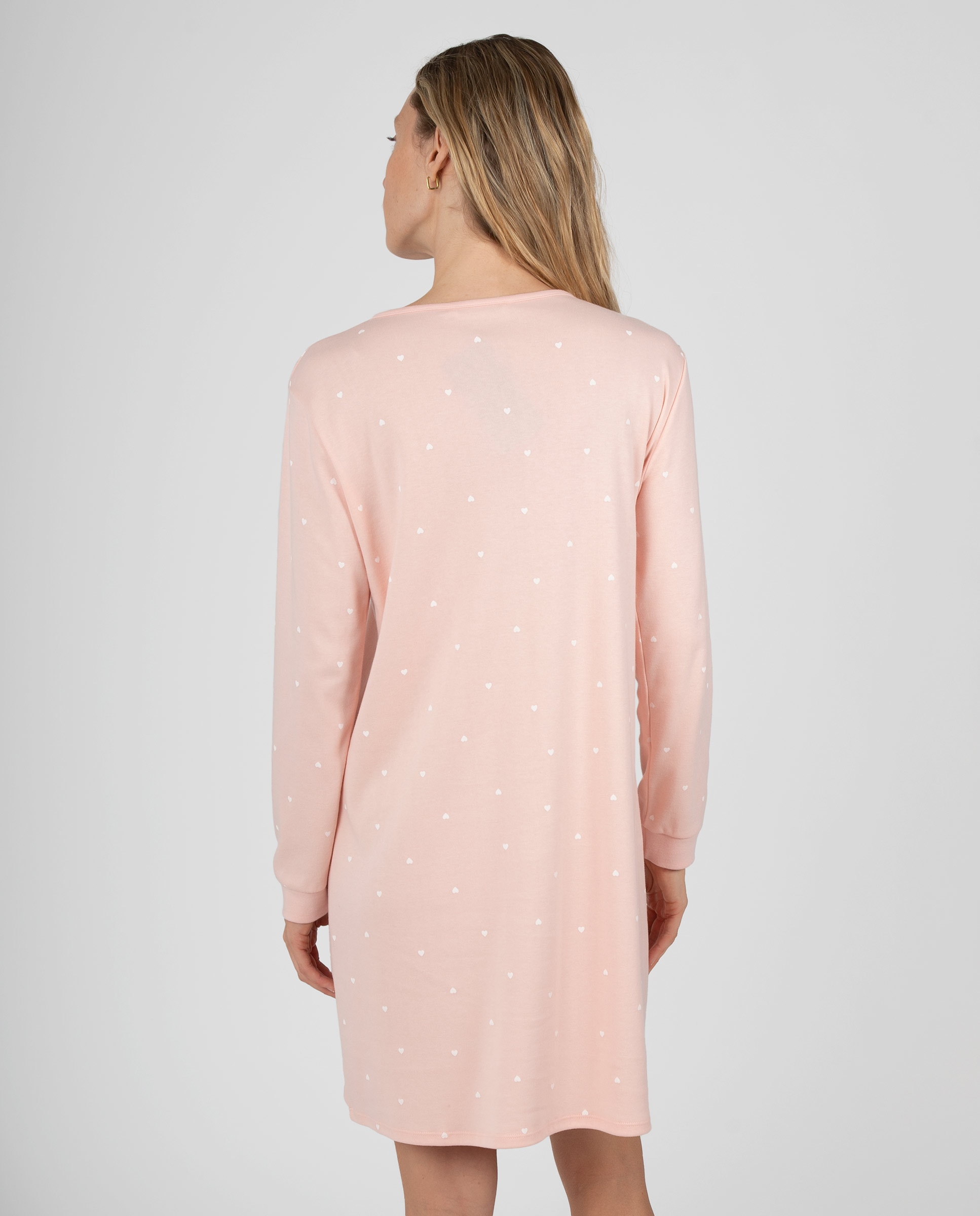 Camisón de mujer de manga larga con tapeta de botones y estampado de corazones - Massana - Rosa Rosa-2