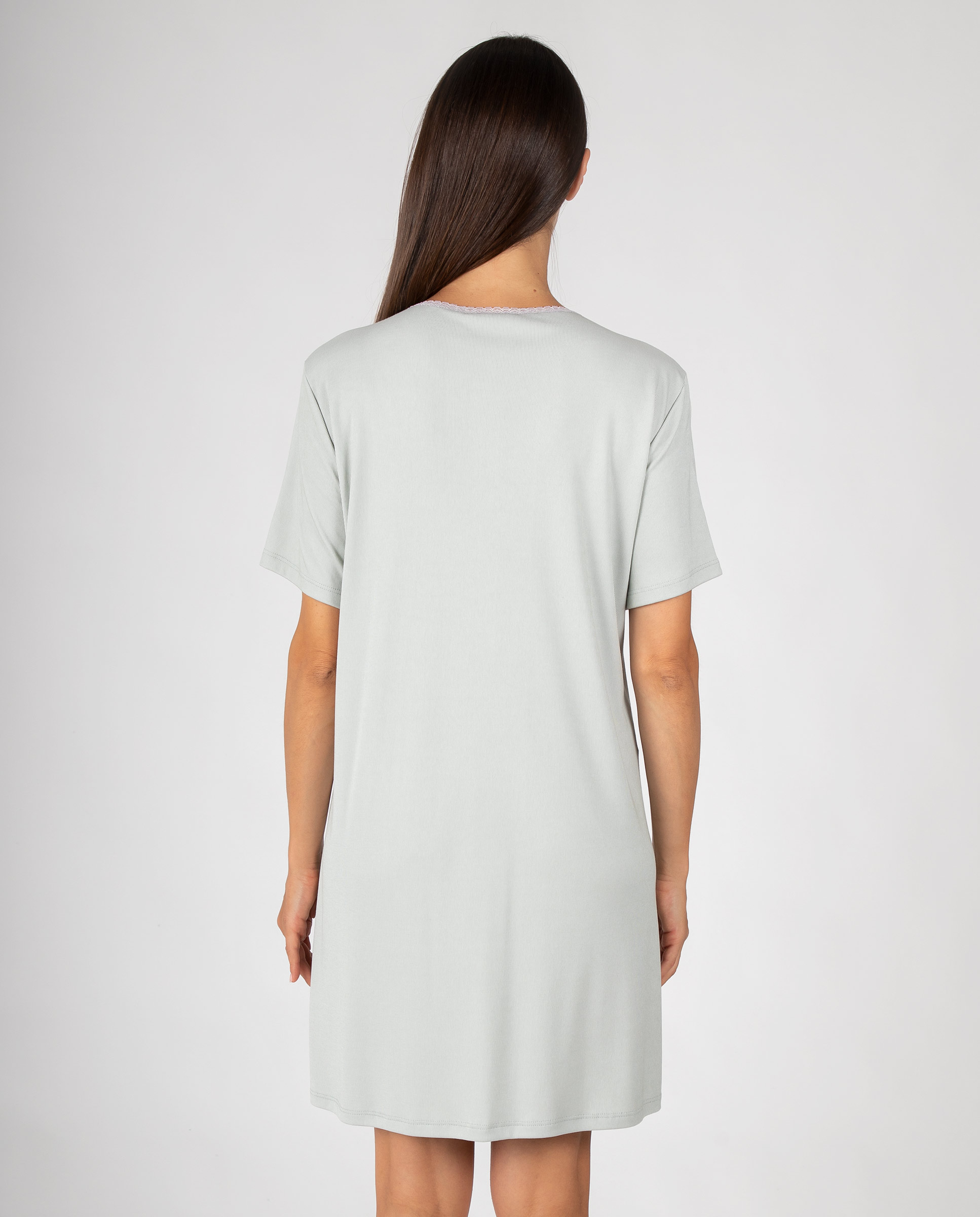 Camisón de mujer liso de manga corta con ribete de encaje y tapeta de botones - Massana - Gris Gris-2