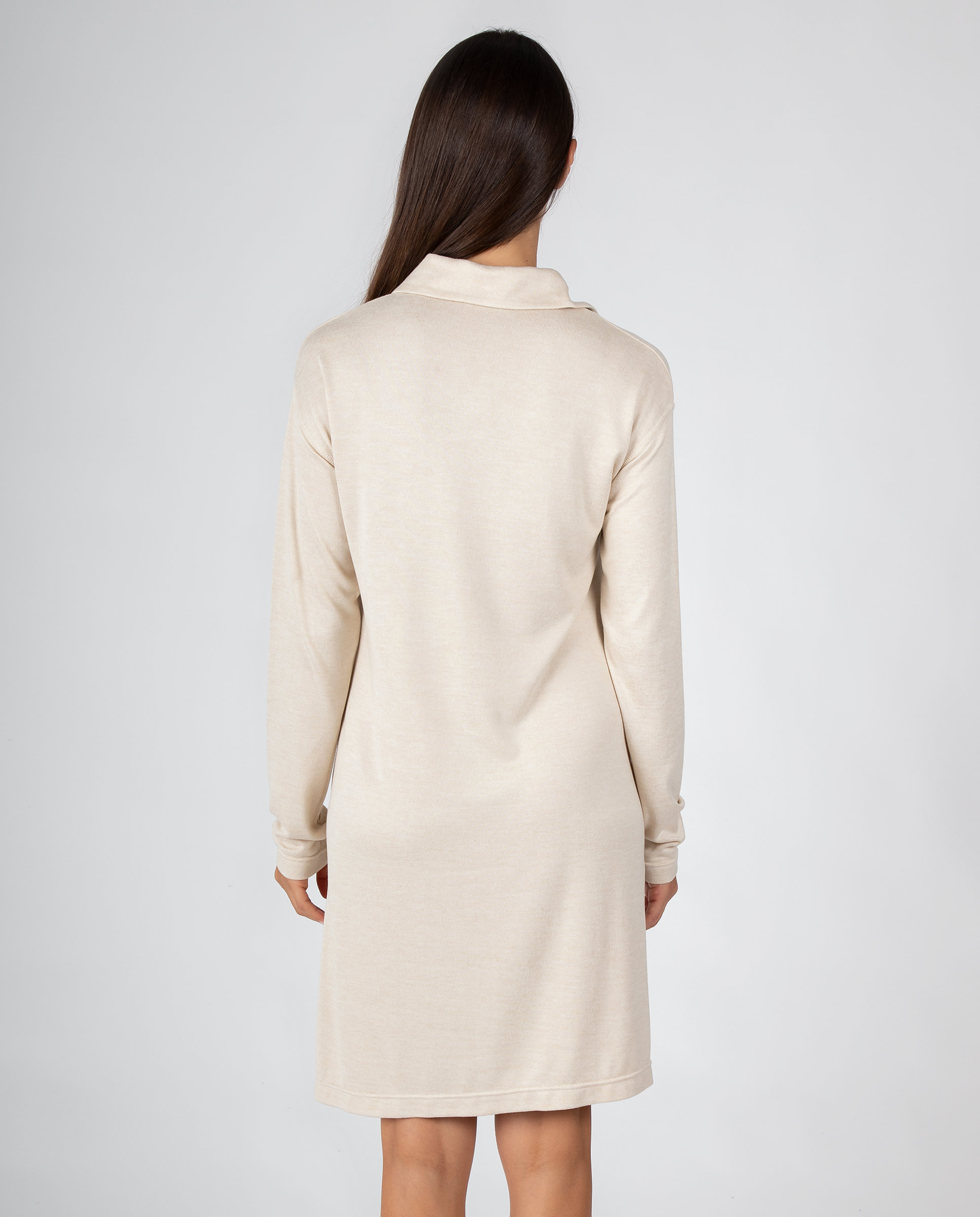 Camisón de mujer con cuello tipo polo, bolsillos y diseño liso - Massana - Beige Beige-2