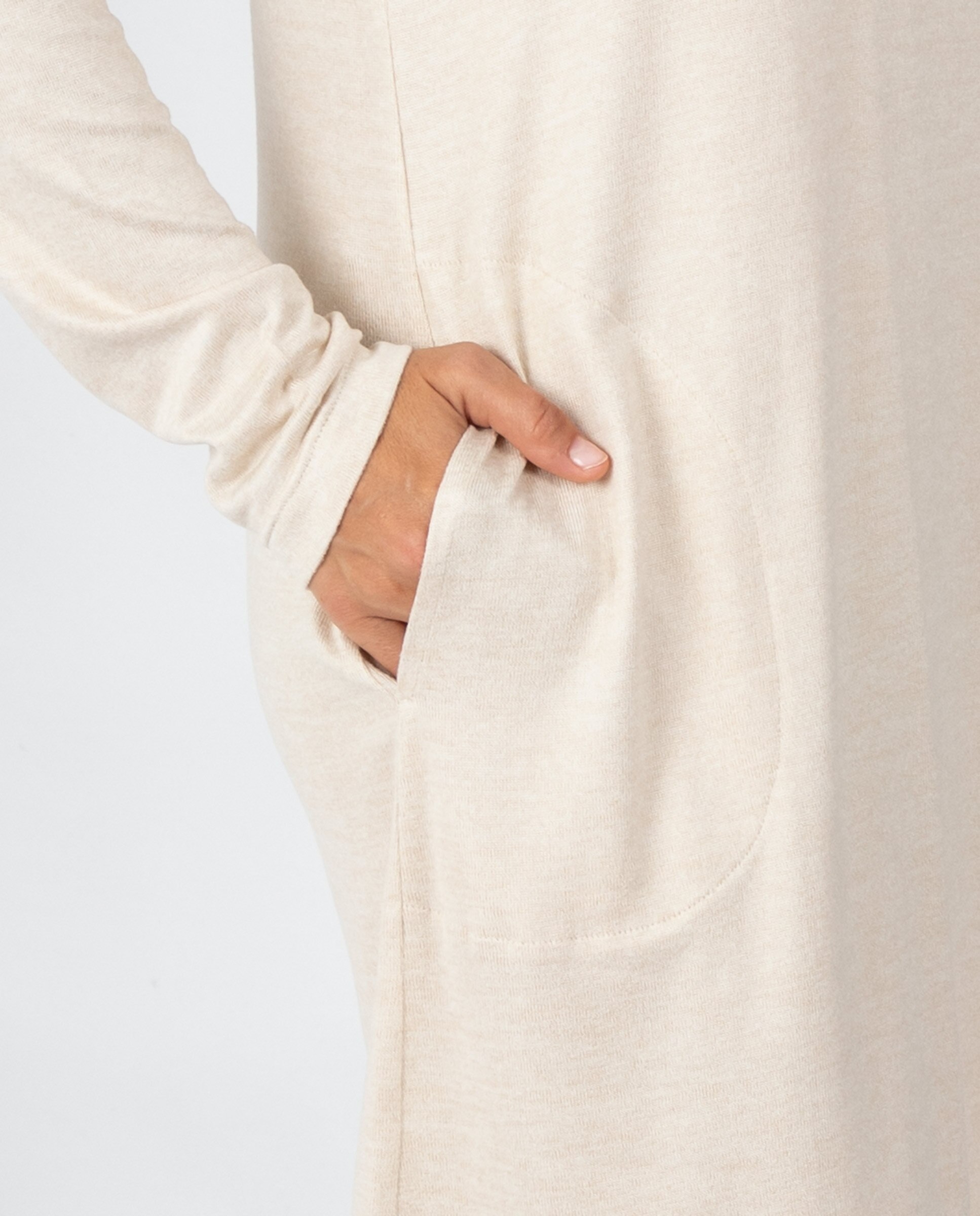 Camisón de mujer con cuello tipo polo, bolsillos y diseño liso - Massana - Beige Beige-3