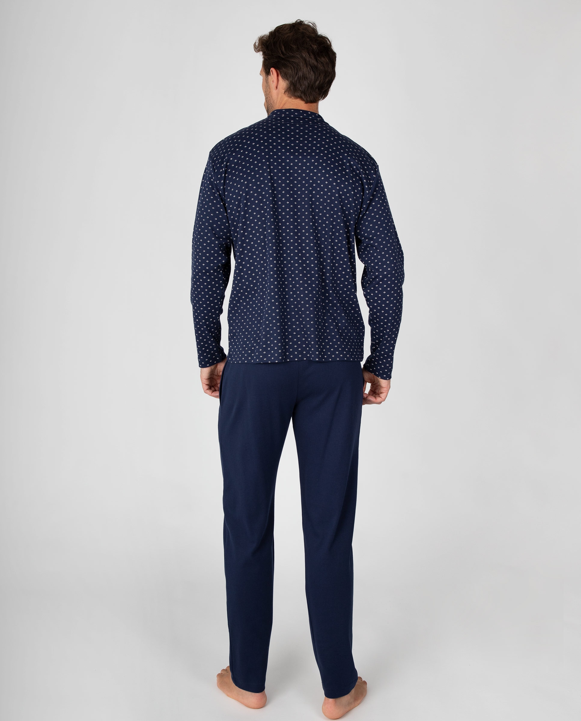 Imagen 2 de Pijama de hombre con camiseta abotonada estampada y pantalón liso con bolsillos - Massana - Azul Azul