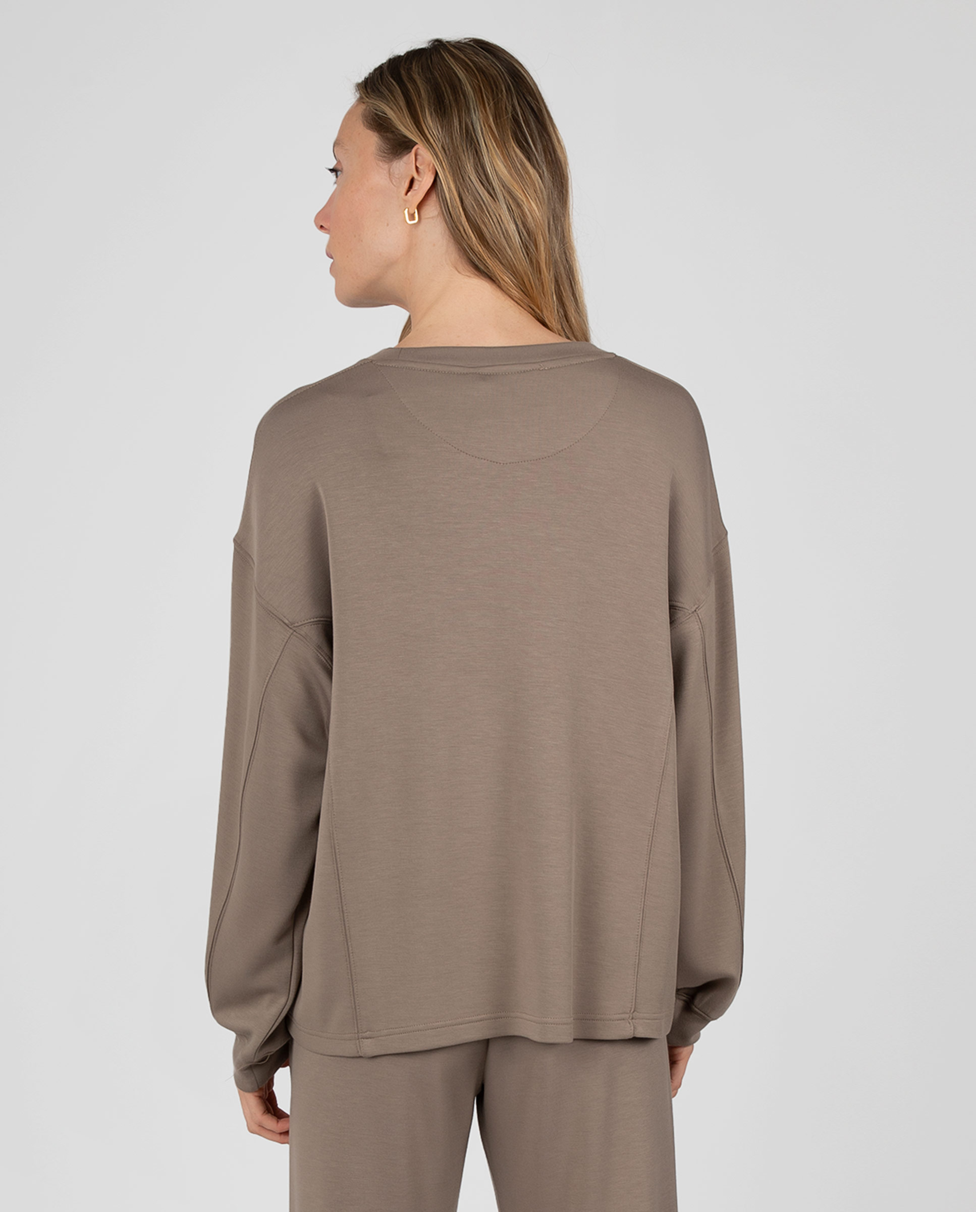 Sudadera de mujer lisa con costuras decorativas y puños mangas - Massana - Visón Visón-2