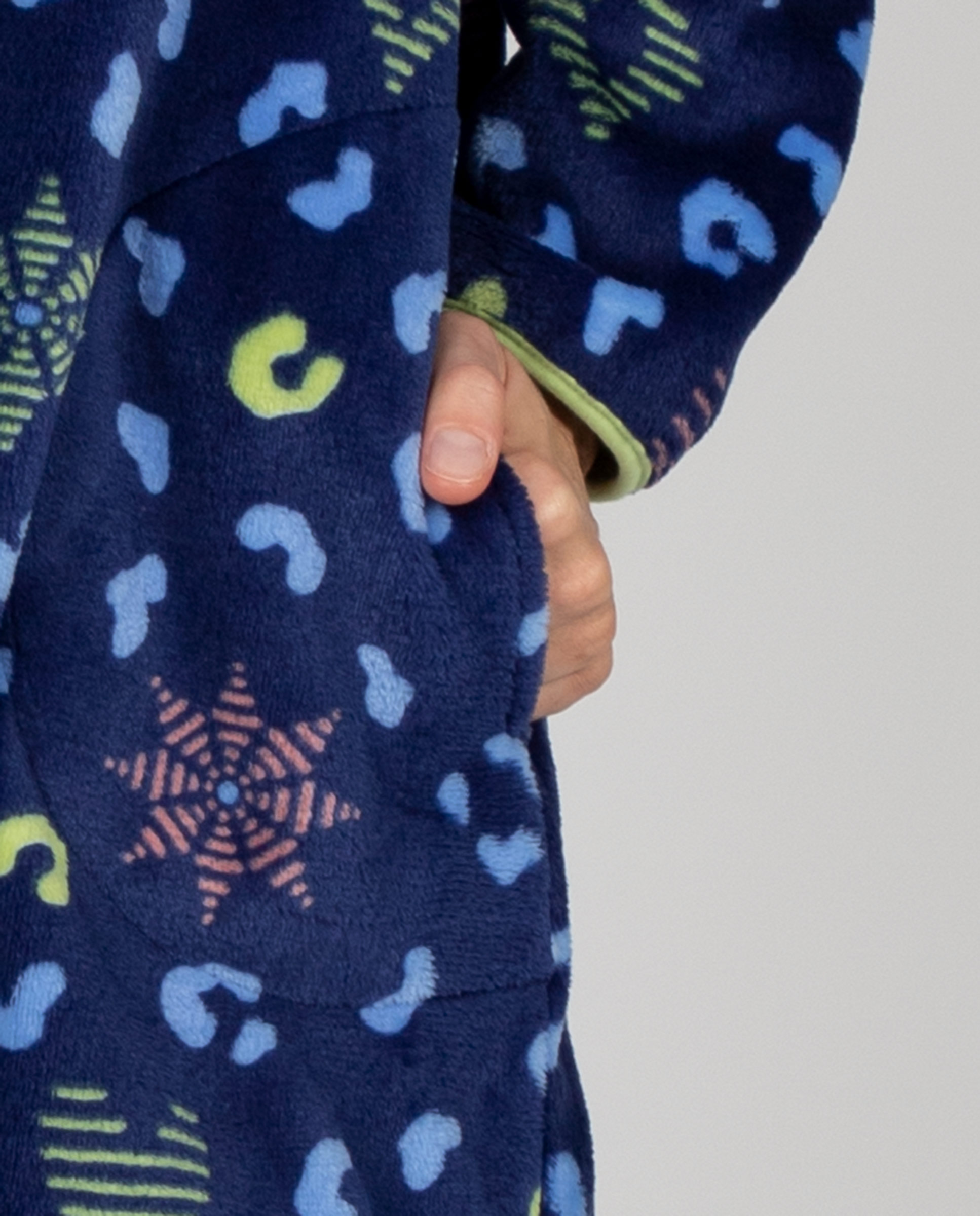 Bata corta de mujer en tejido polar estampada con cremallera y bolsillos laterales - Massana - Azul Azul-3