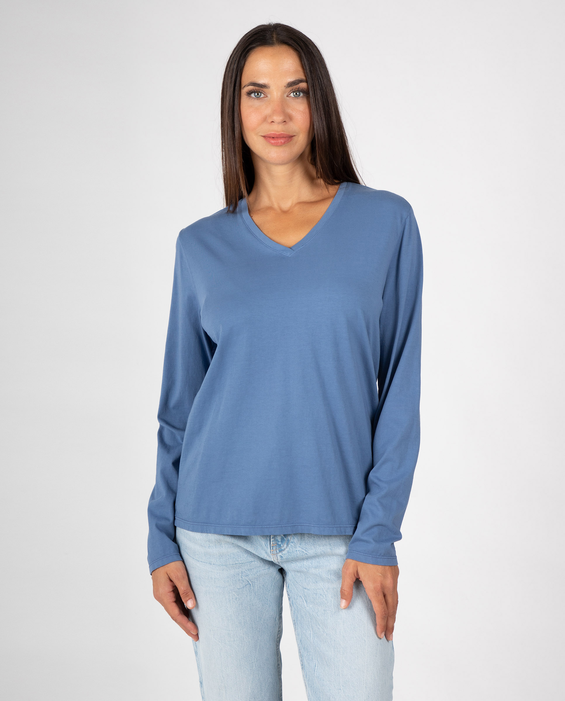 Camiseta básica de mujer con cuello de pico - Massana - Azul Azul-1
