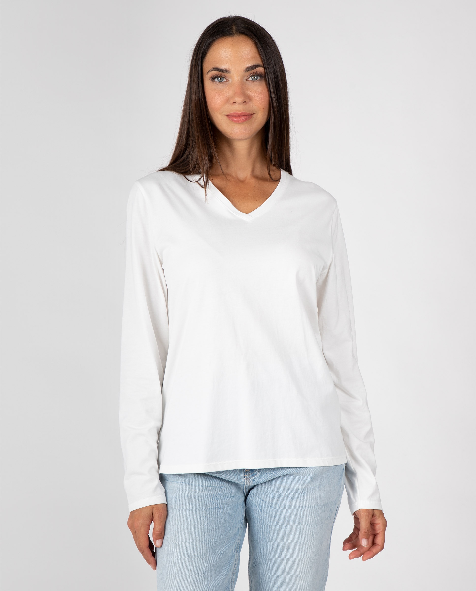 Camiseta básica de mujer con cuello de pico - Massana - Blanco Blanco-1