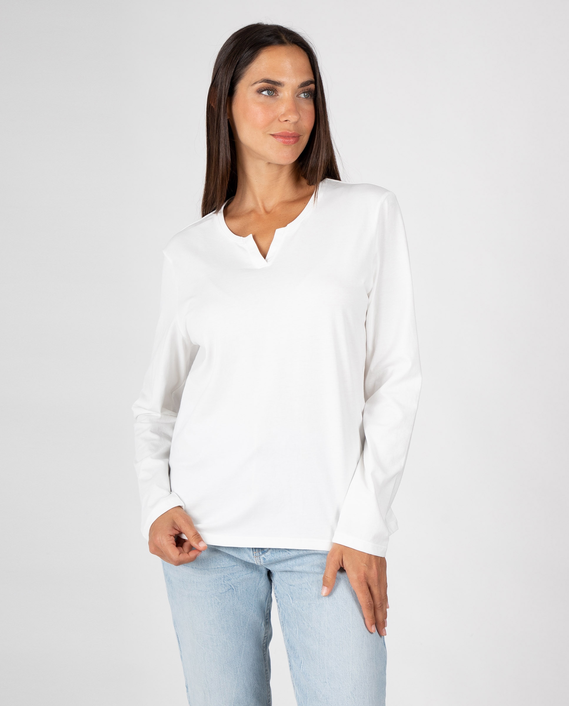 Camiseta básica de mujer con escote abierto pico - Massana - Blanco Blanco-1
