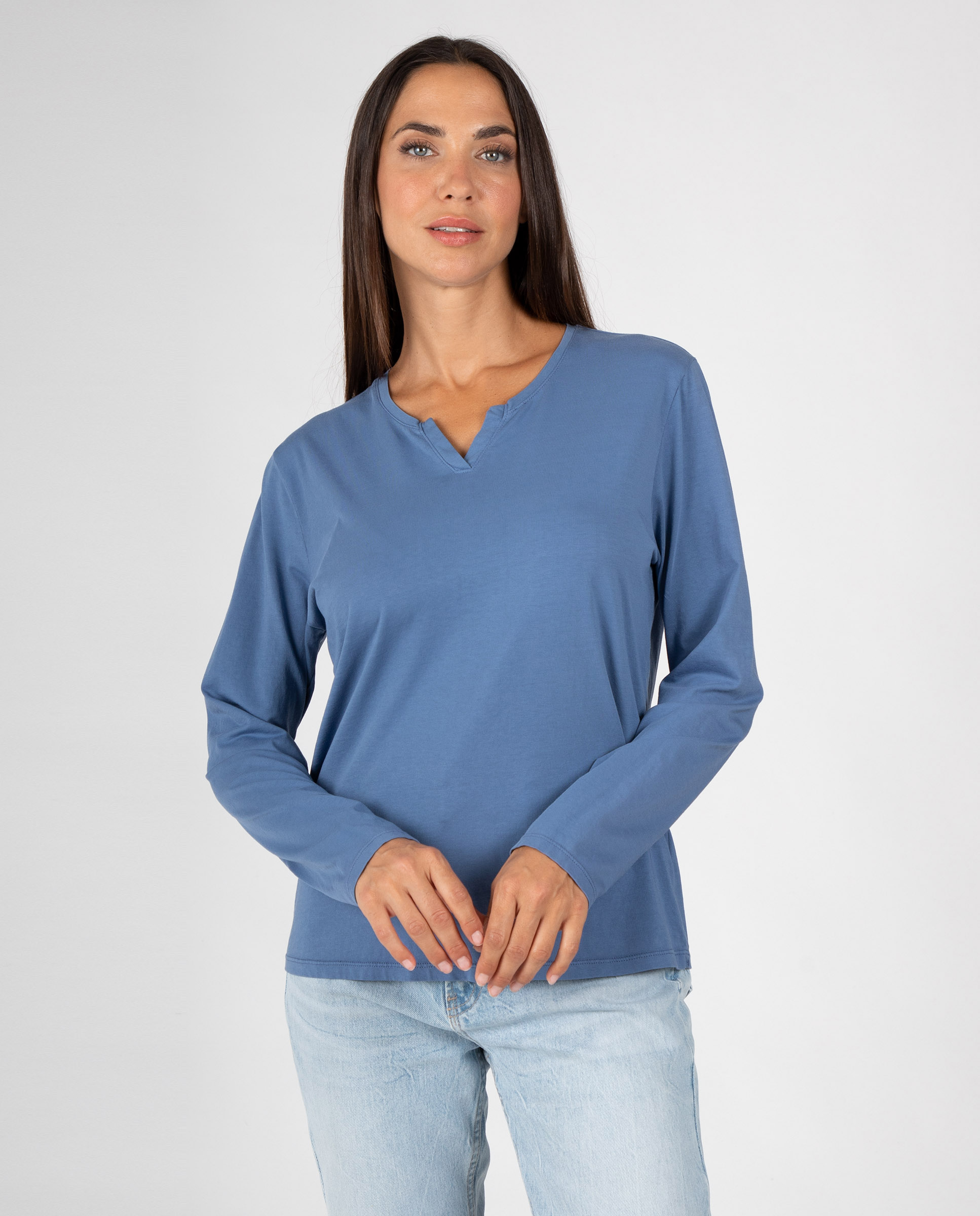 Camiseta básica de mujer con escote abierto pico - Massana - Azul Azul-1