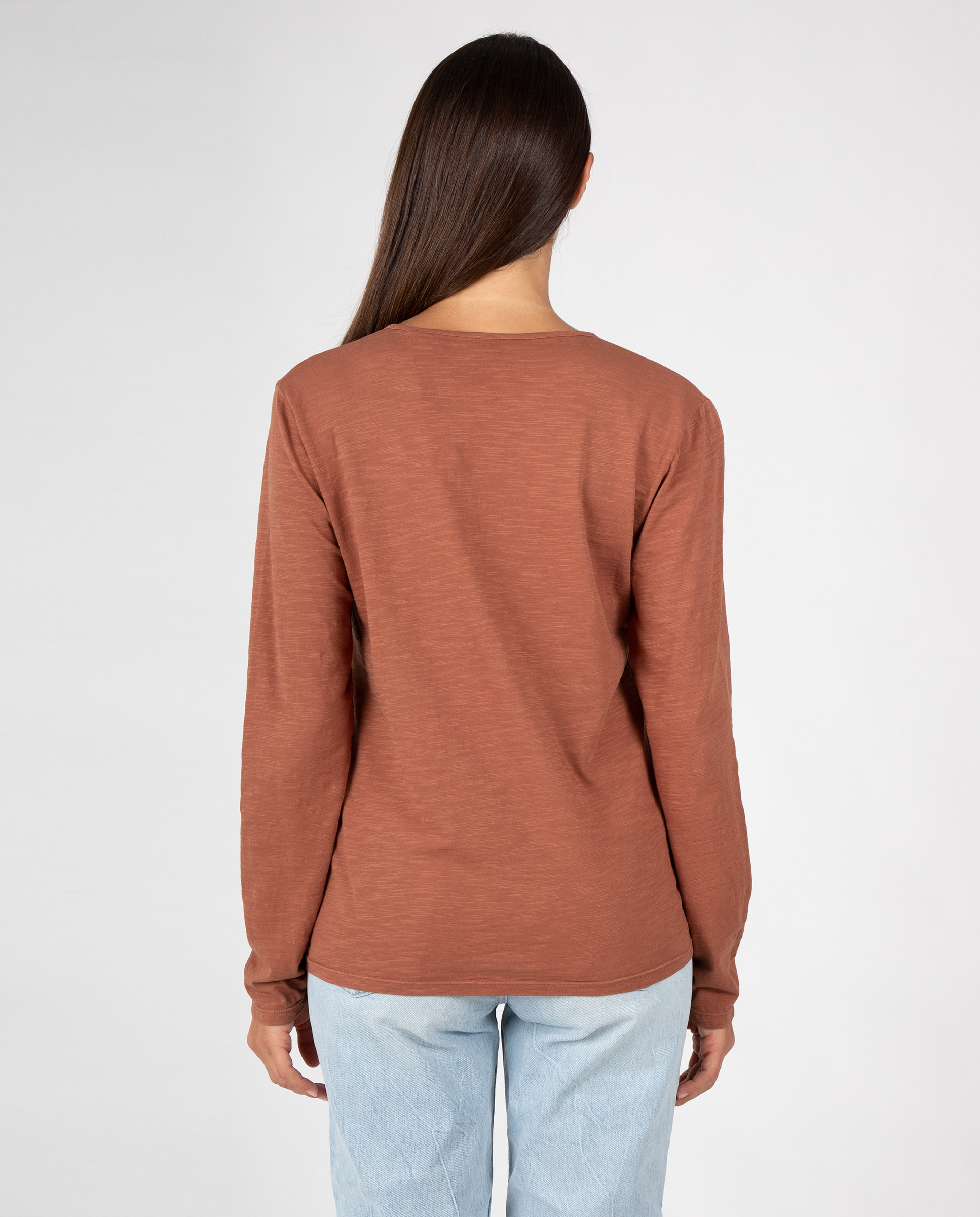 Camiseta básica de mujer con cuello pico - Massana - Marrón Marrón-2
