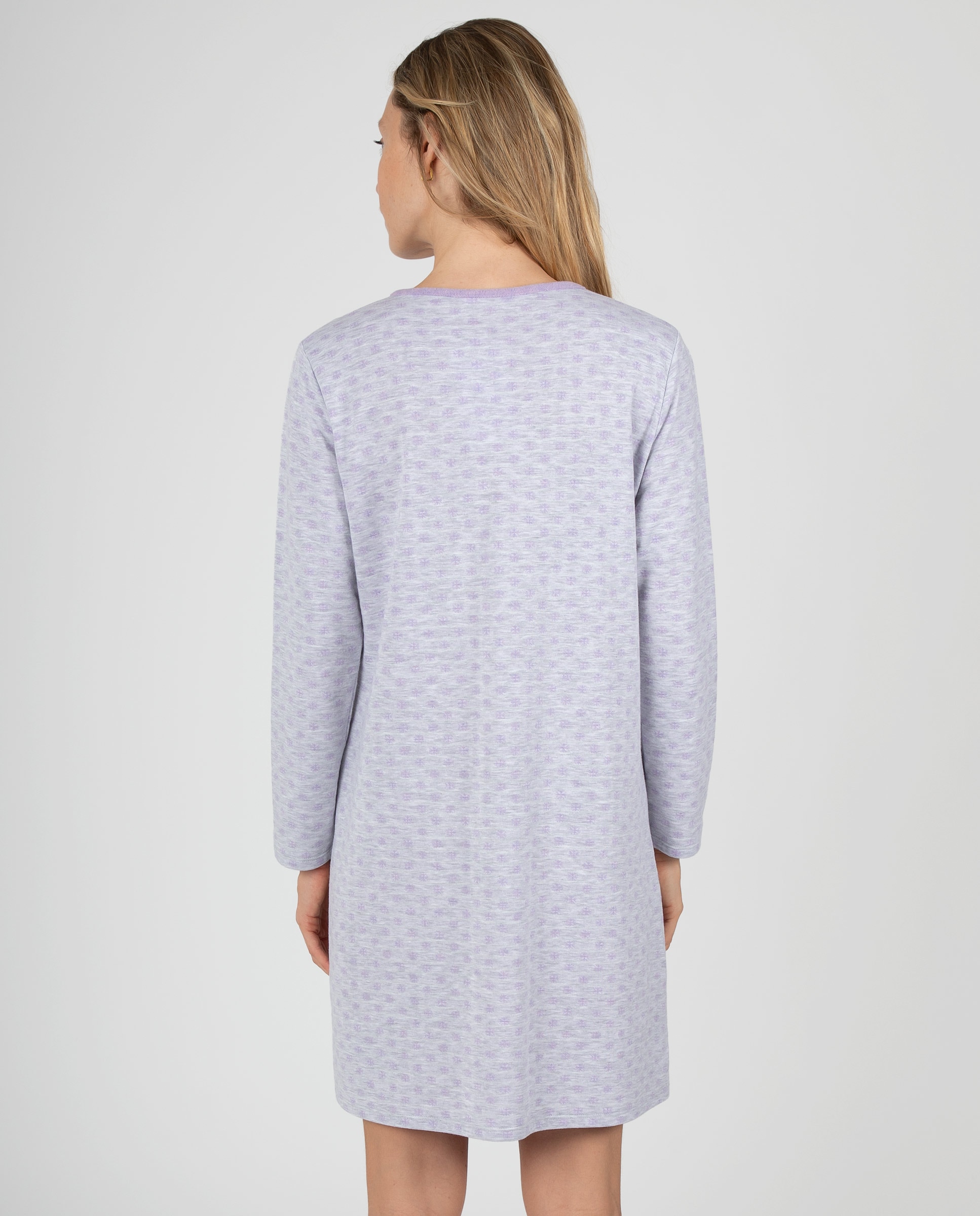 Camisón de mujer jaspeado con cuello redondo y tapeta de botones - Massana - Gris Gris-2
