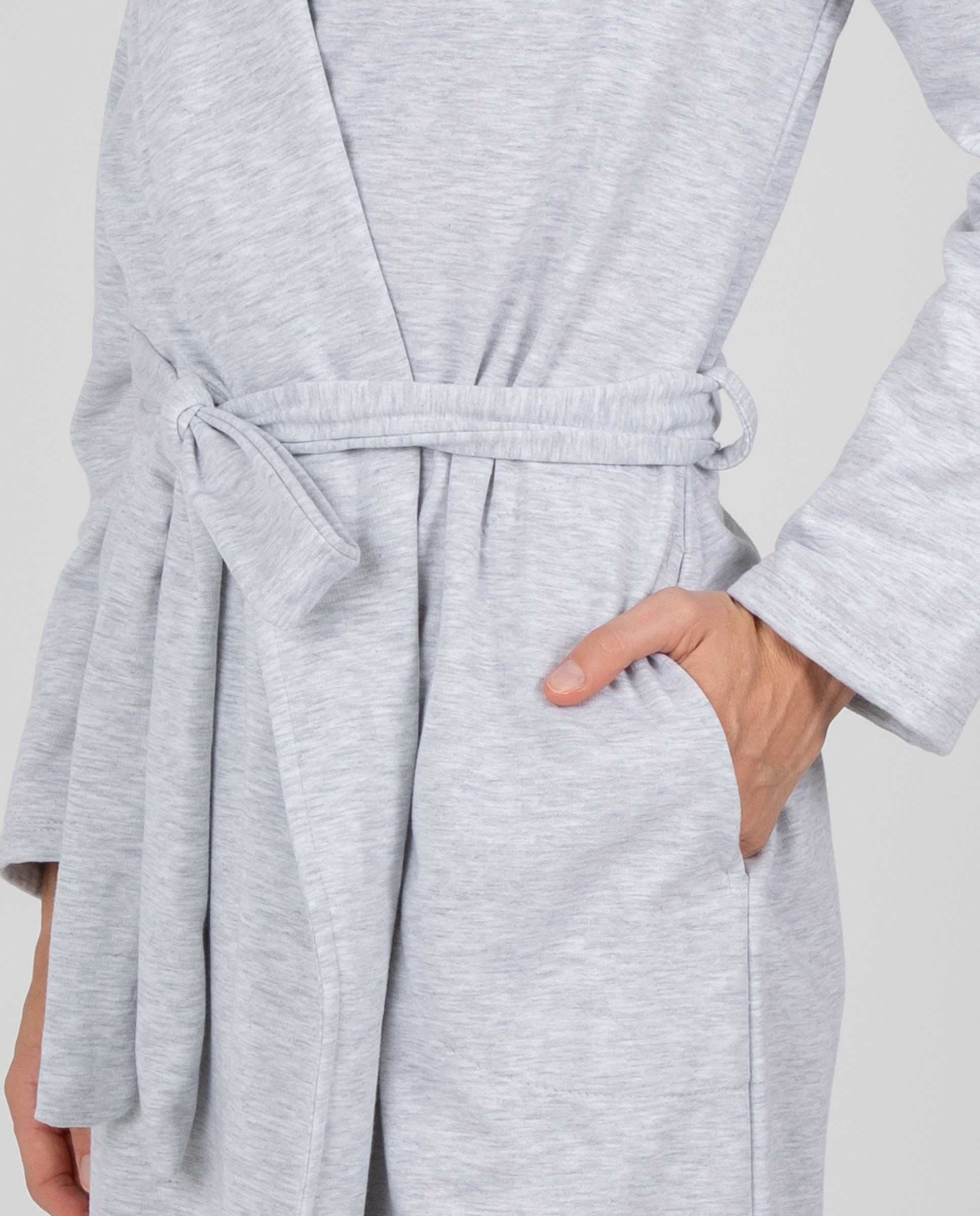 Bata cruzada de mujer diseño liso con cinturón y bolsillos laterales. - Massana - Gris Gris-3