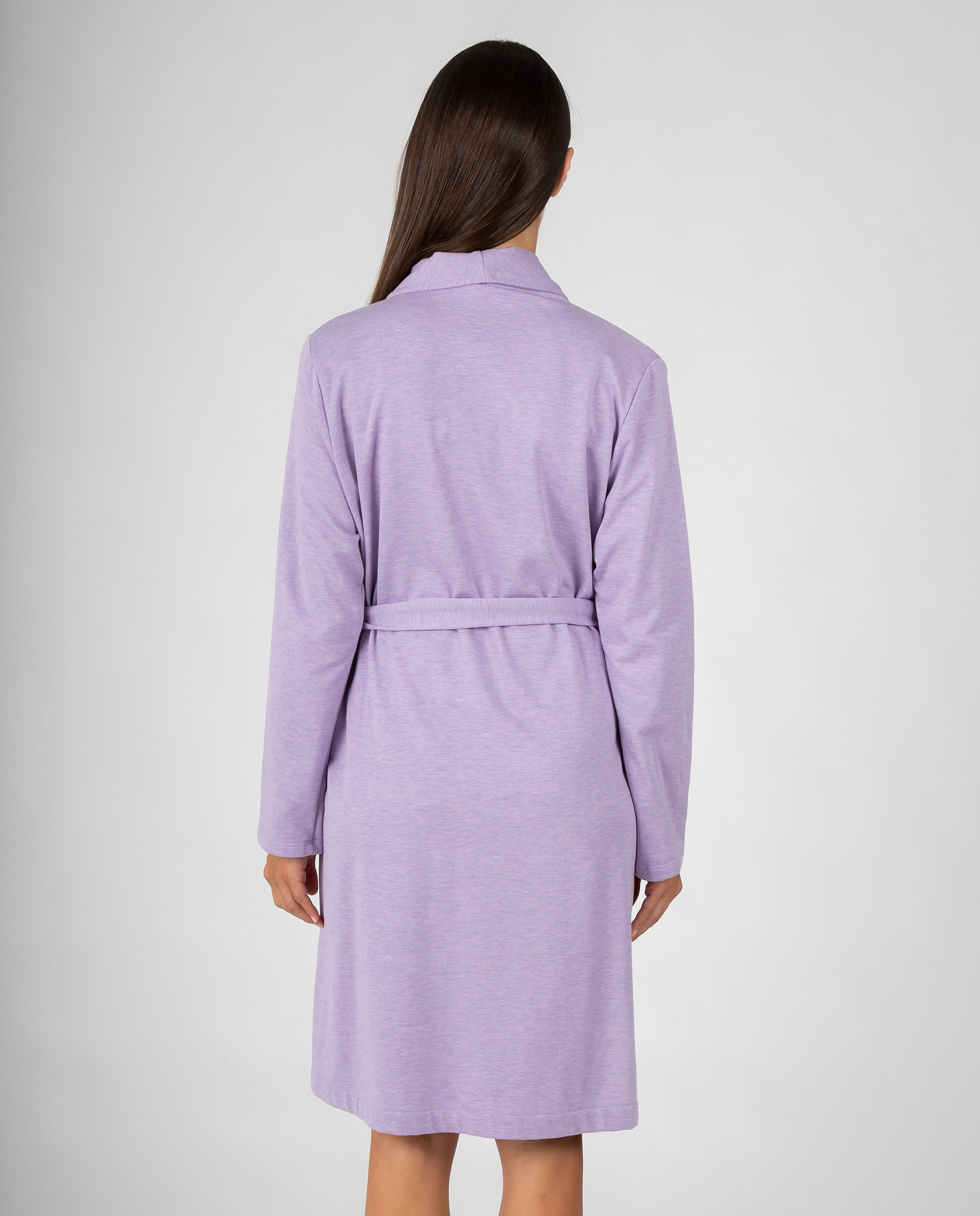 Bata cruzada de mujer diseño liso con cinturón y bolsillos laterales. - Massana - Morado Morado-2