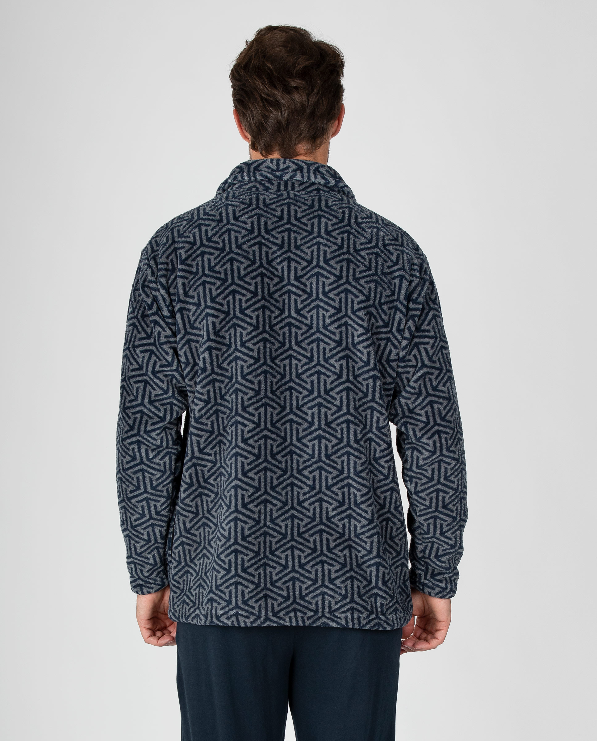 Imagen 2 de Bata corta de hombre en tejido polar con estampado de líneas entrelazadas, cremallera y bolsillos la - Massana - Azul Azul
