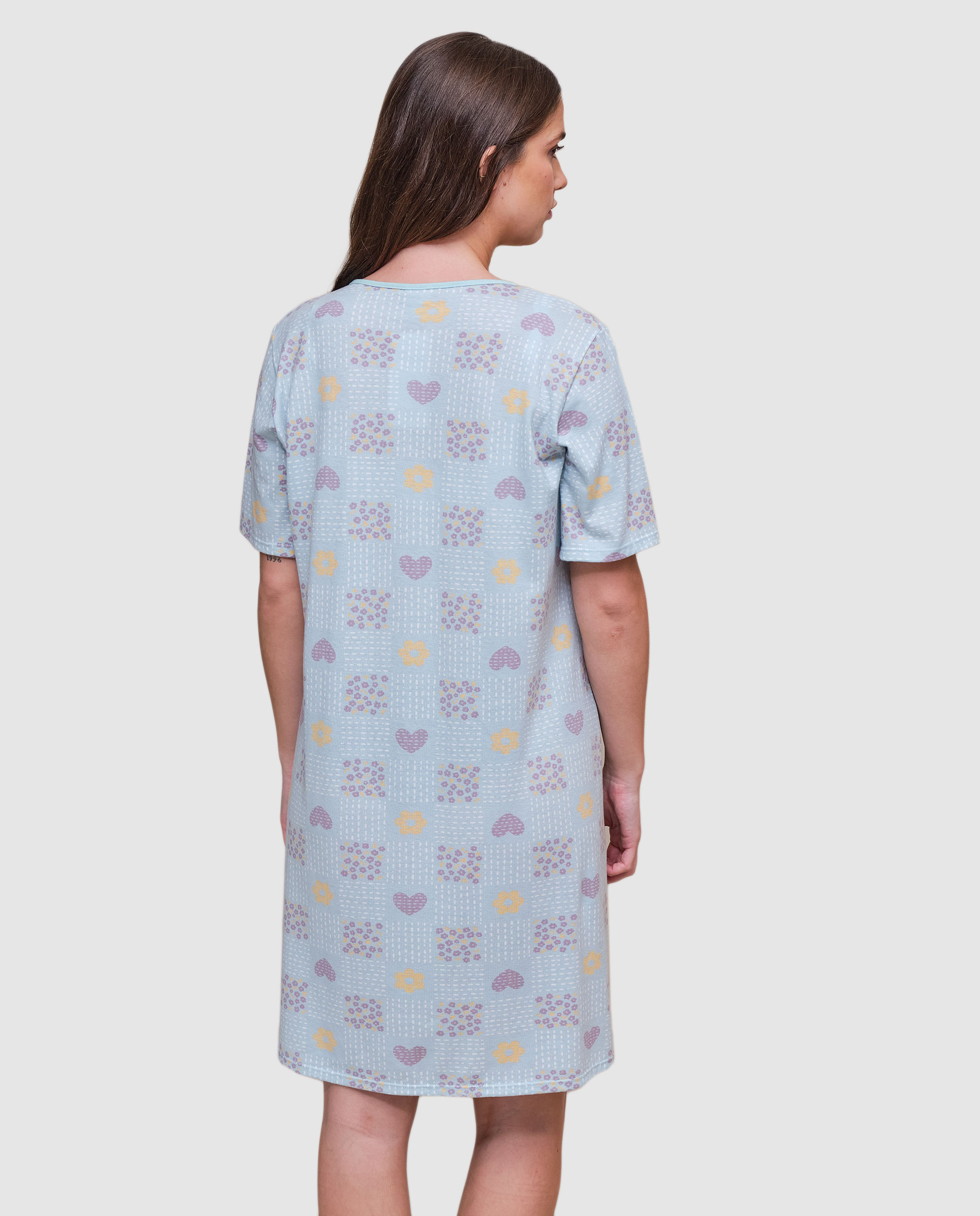 Camisón de mujer de manga corta con tapeta de botones y estampado multicolor - Massana - Verde Agua Verde Agua-2
