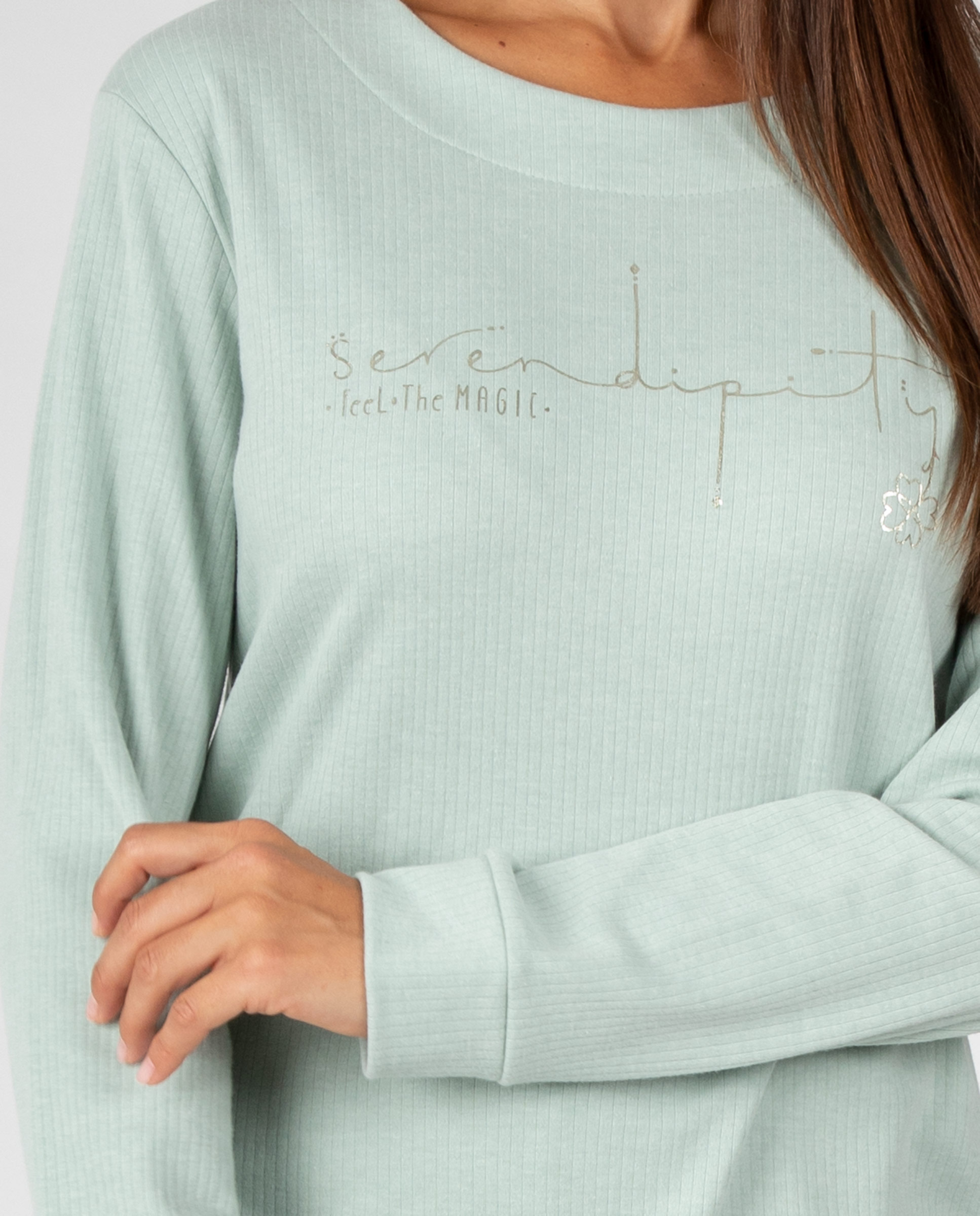 Pijama de mujer con textura canalé, cuello redondo y pantalón a juego - Massana - Verde Verde-3