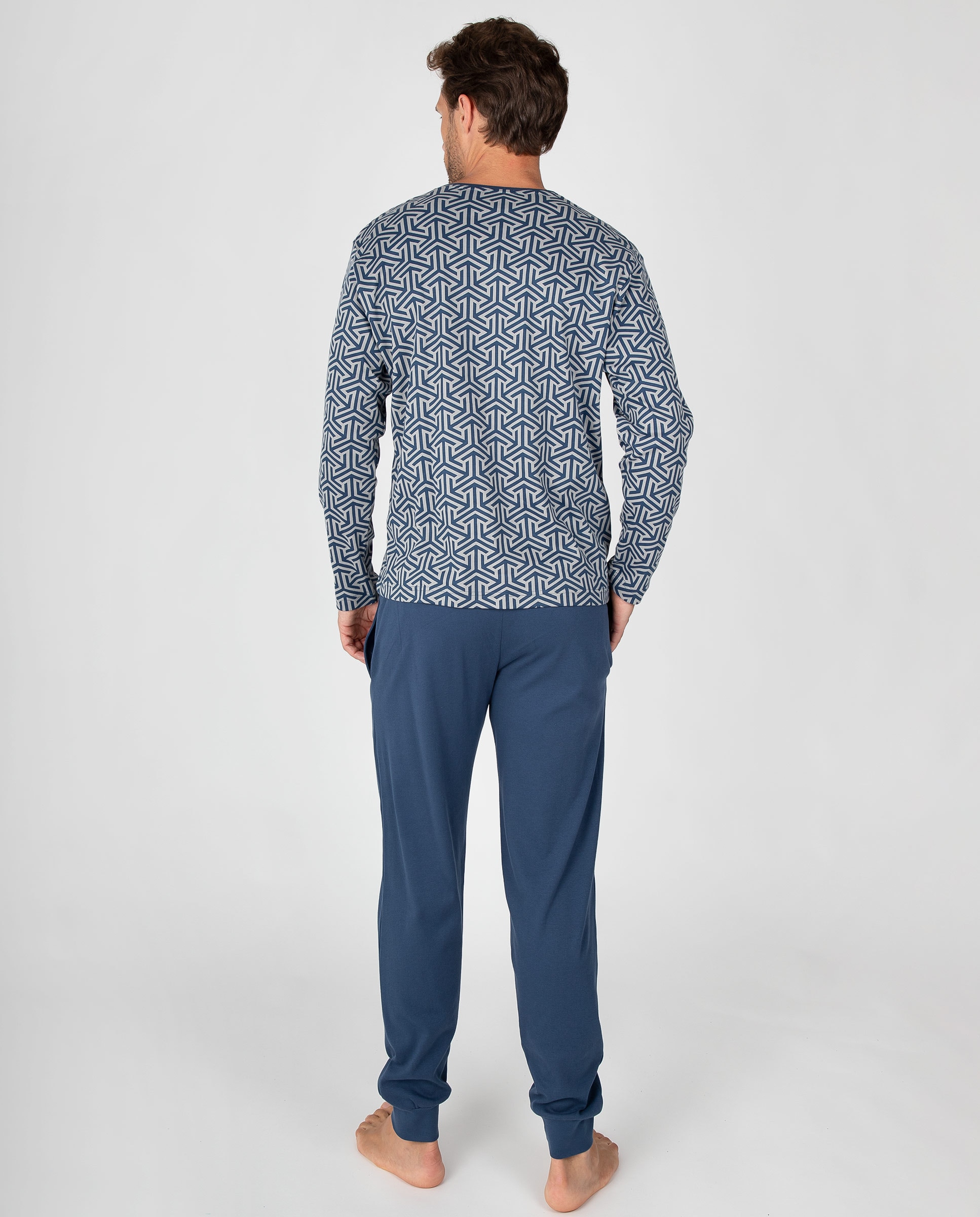 Imagen 2 de Pijama de hombre con camiseta de diseño gráfico y pantalón liso con puños - Massana - Azul Azul