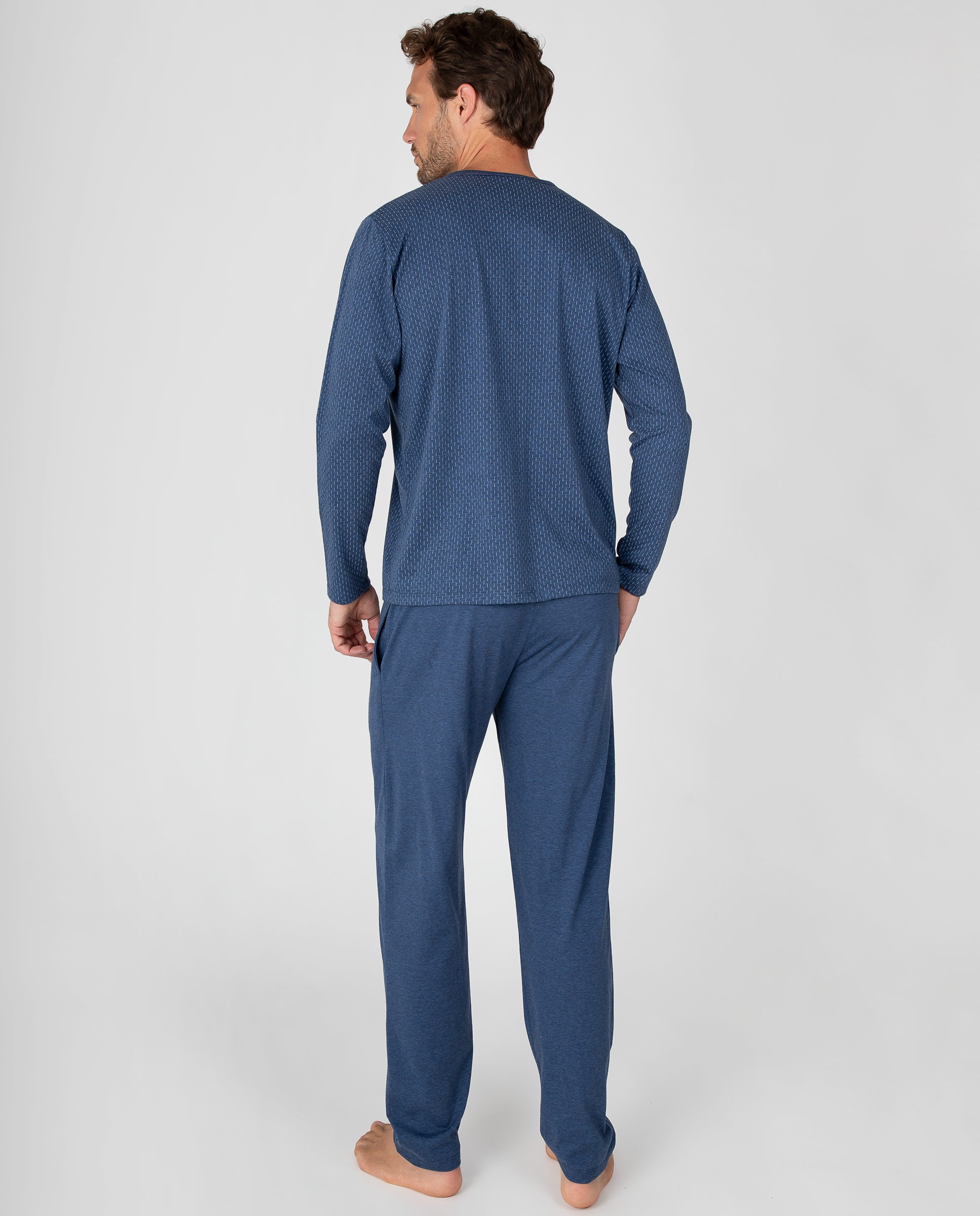 Pijama de hombre con tapeta de botones y pantalón liso con puños - Massana - Azul Azul-2