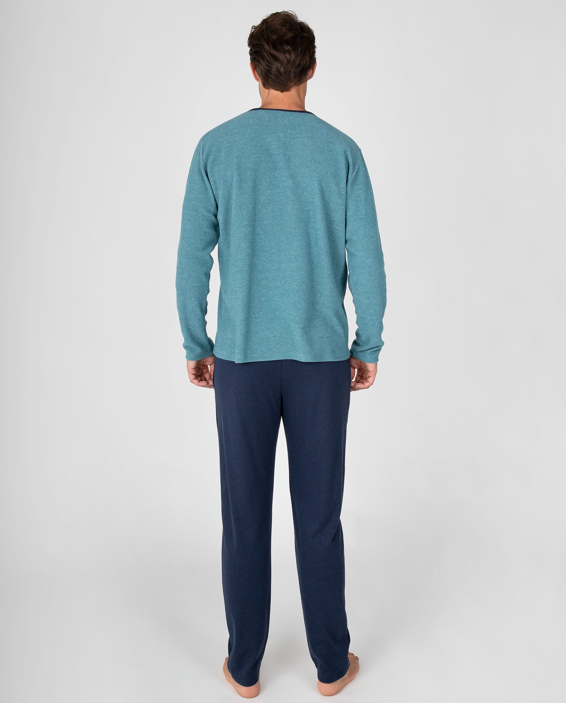 Imagen 2 de Pijama largo de hombre con estampado gráfico, efecto jaspeado y pantalón a contraste - Massana - Verde Verde