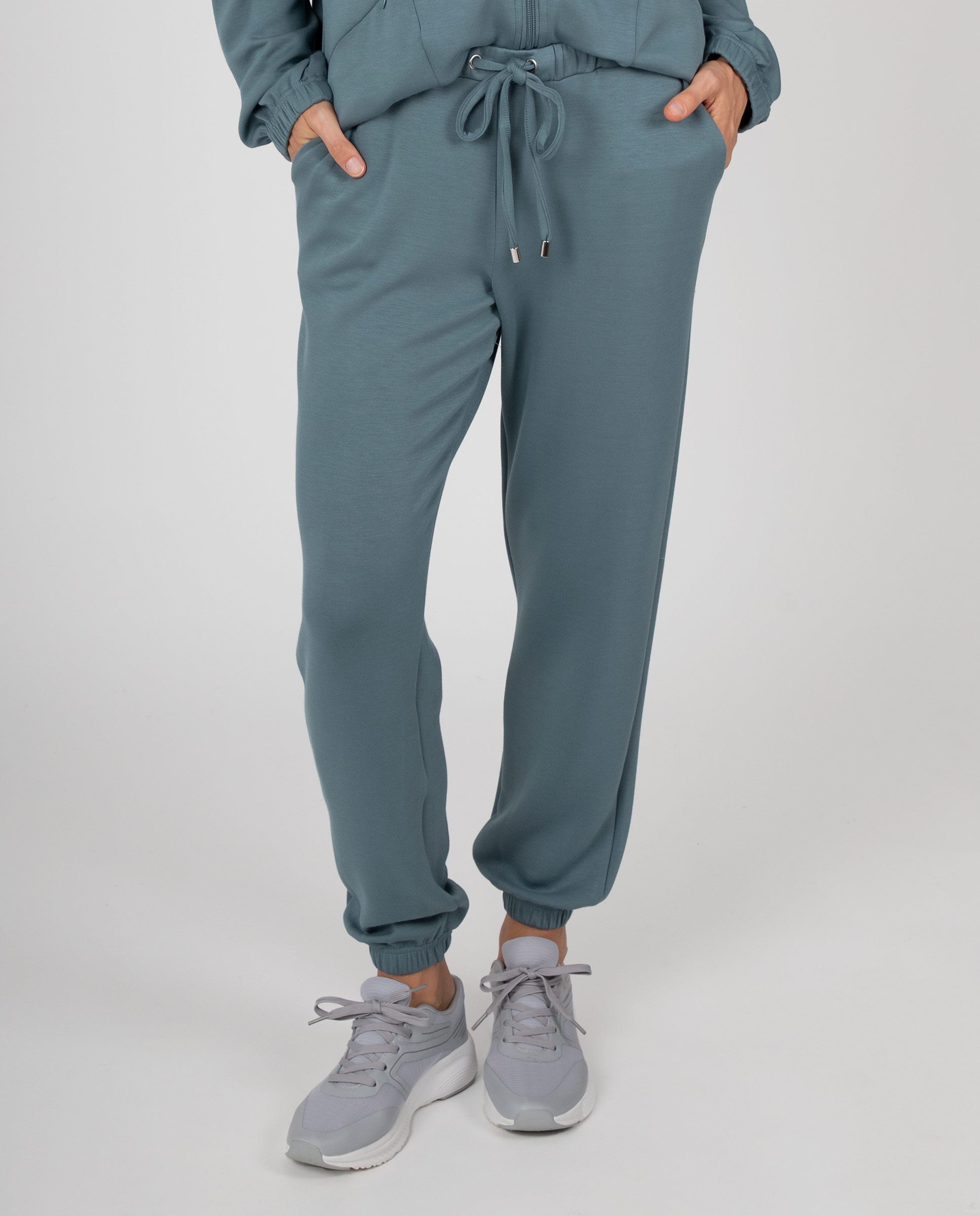 Pantalón de chándal de mujer liso con puños y bolsillos - Massana - Petróleo Petróleo-3