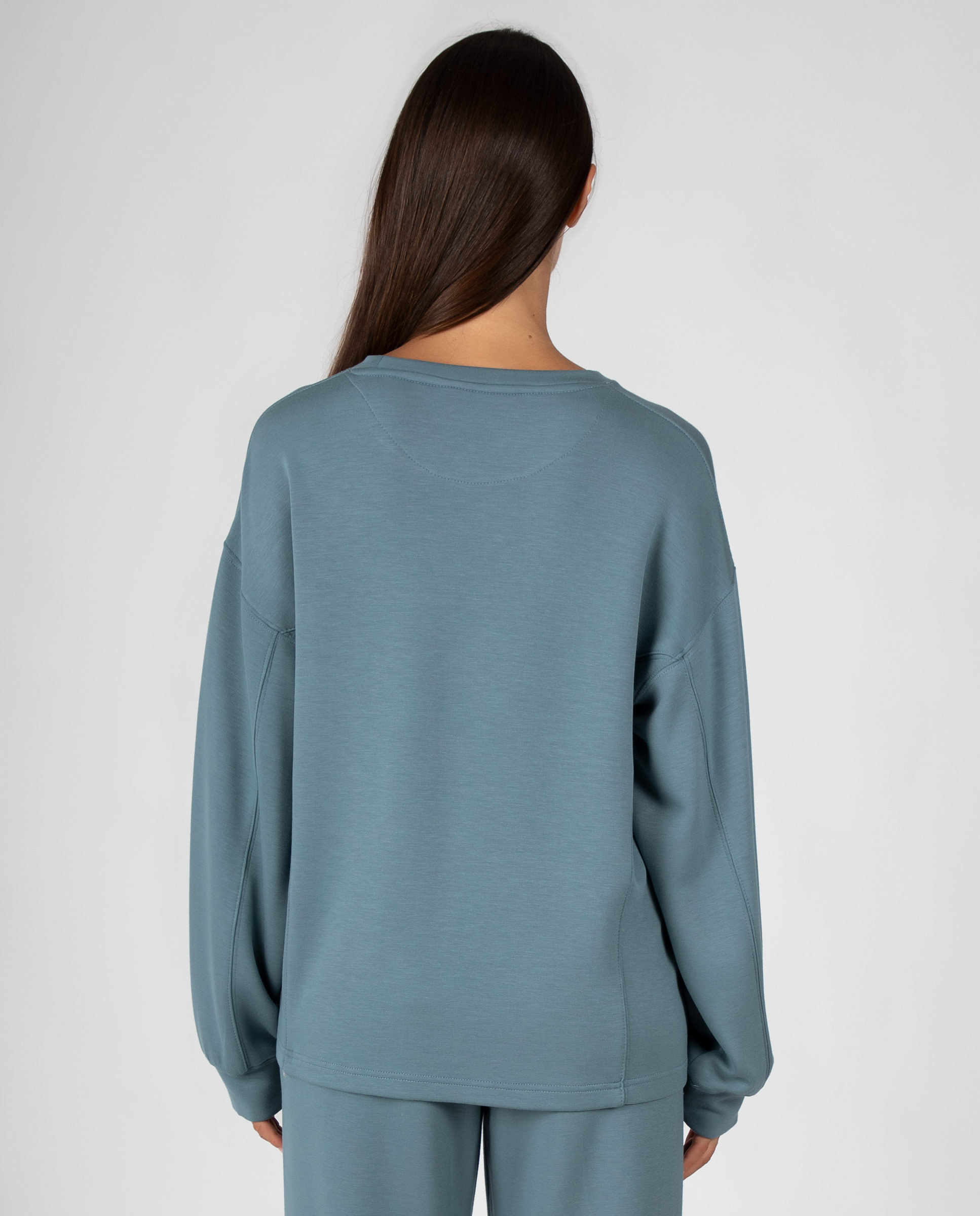 Sudadera de mujer lisa con costuras decorativas y puños mangas - Massana - Petróleo Petróleo-2