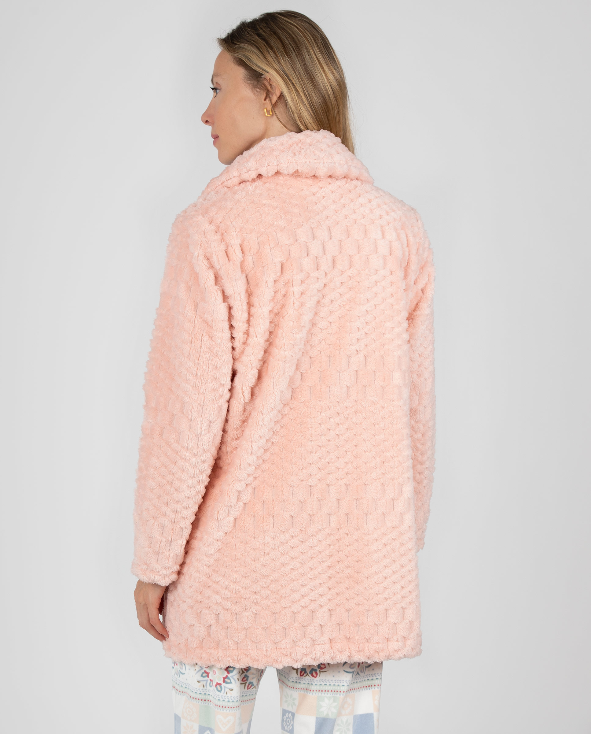 Bata corta de mujer en tejido polar con cremallera y bolsillos laterales - Massana - Rosa Rosa-2