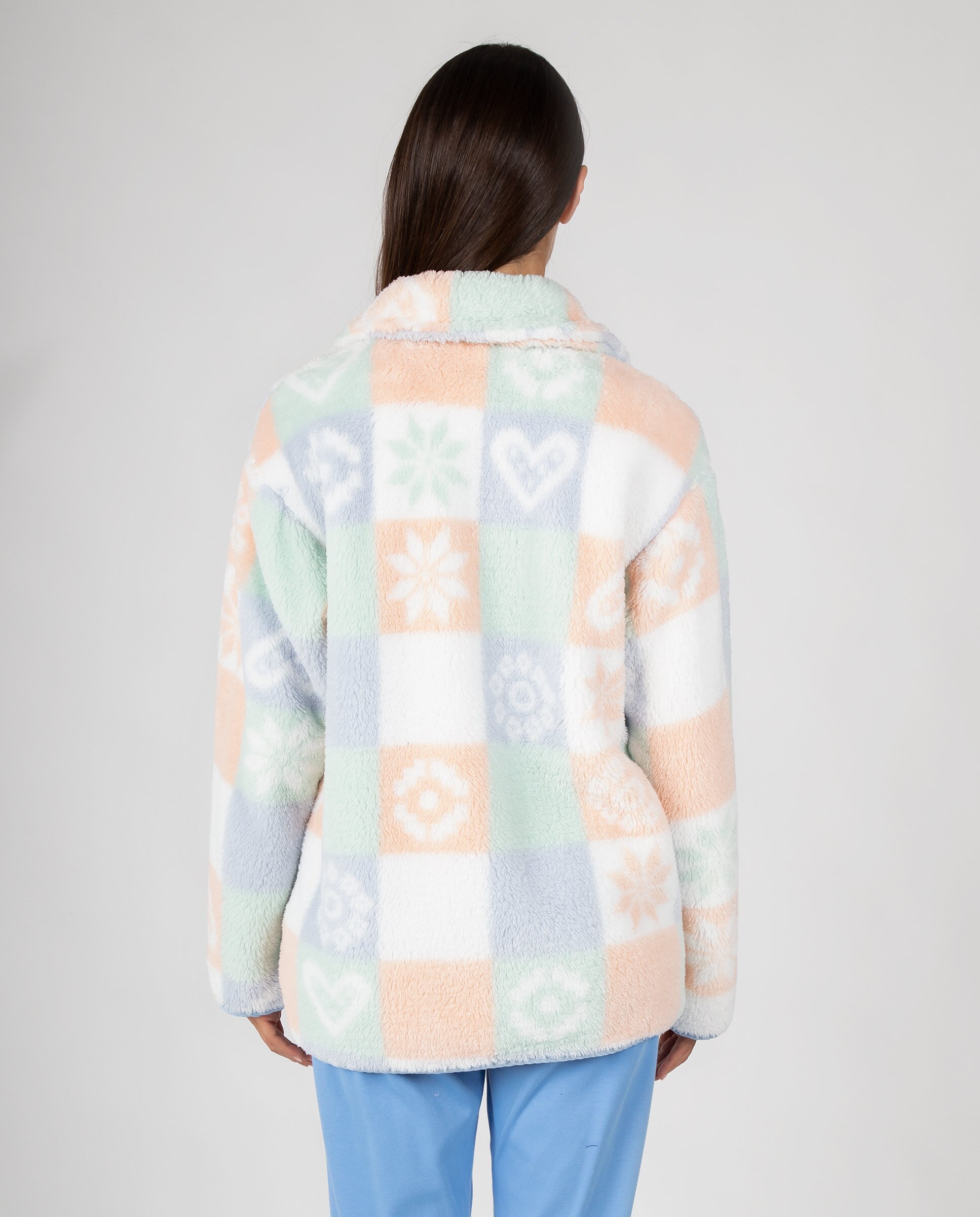 Bata corta de mujer en tejido polar con estampado difuminado, cremallera y bolsillos laterales - Massana - Azul claro Azul claro-2