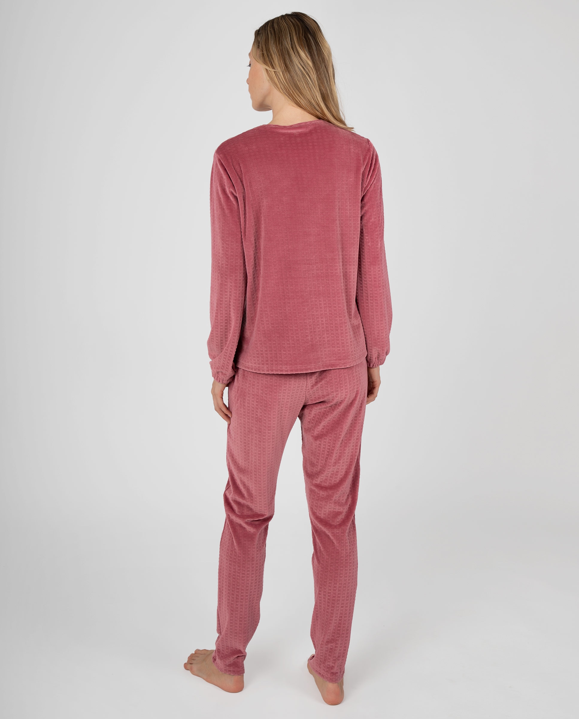 Pijama de mujer de manga larga con puños y tejido texturizado en relieve - Massana - Rosa Rosa-2