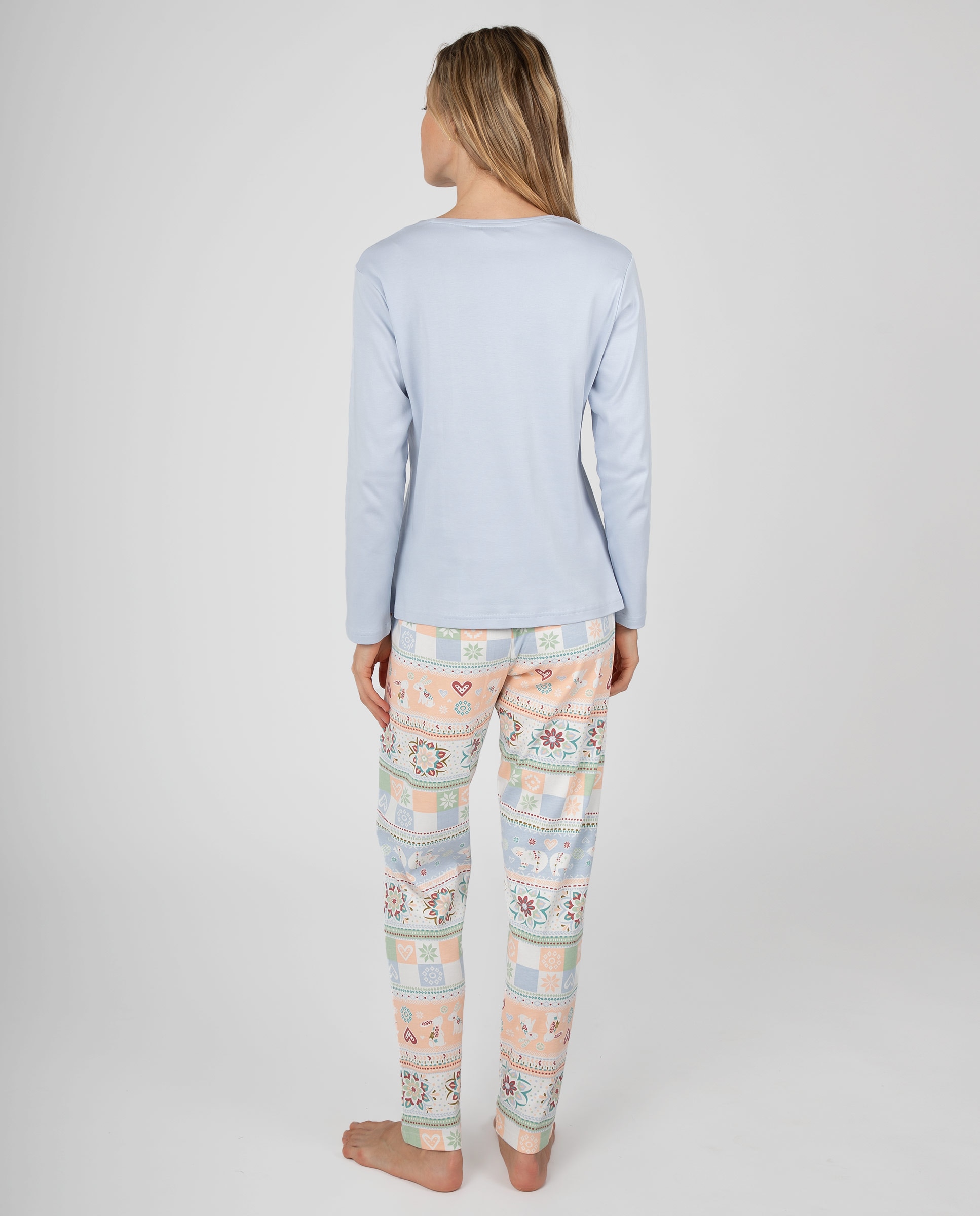 Pijama de mujer de manga larga con diseño gráfico y pantalón estampado con puños - Massana - Azul claro Azul claro-2