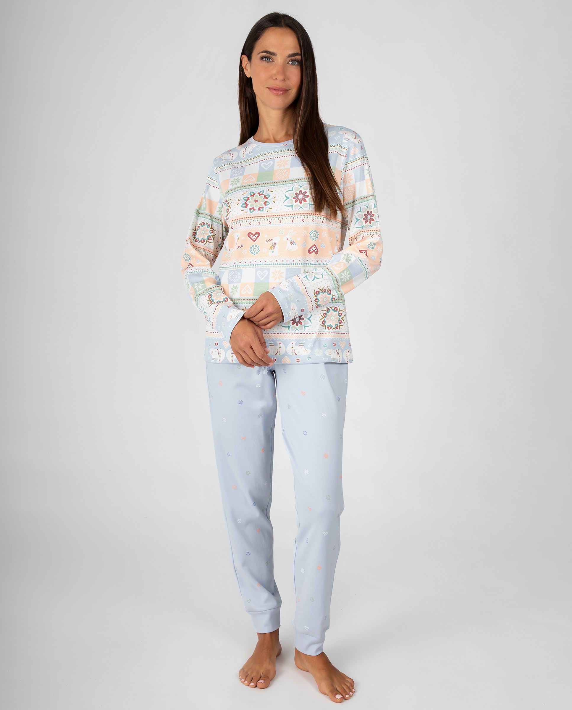 Imagen 0 de Pijama de mujer de manga larga con cordón ajustable y pantalón con puños Azul claro