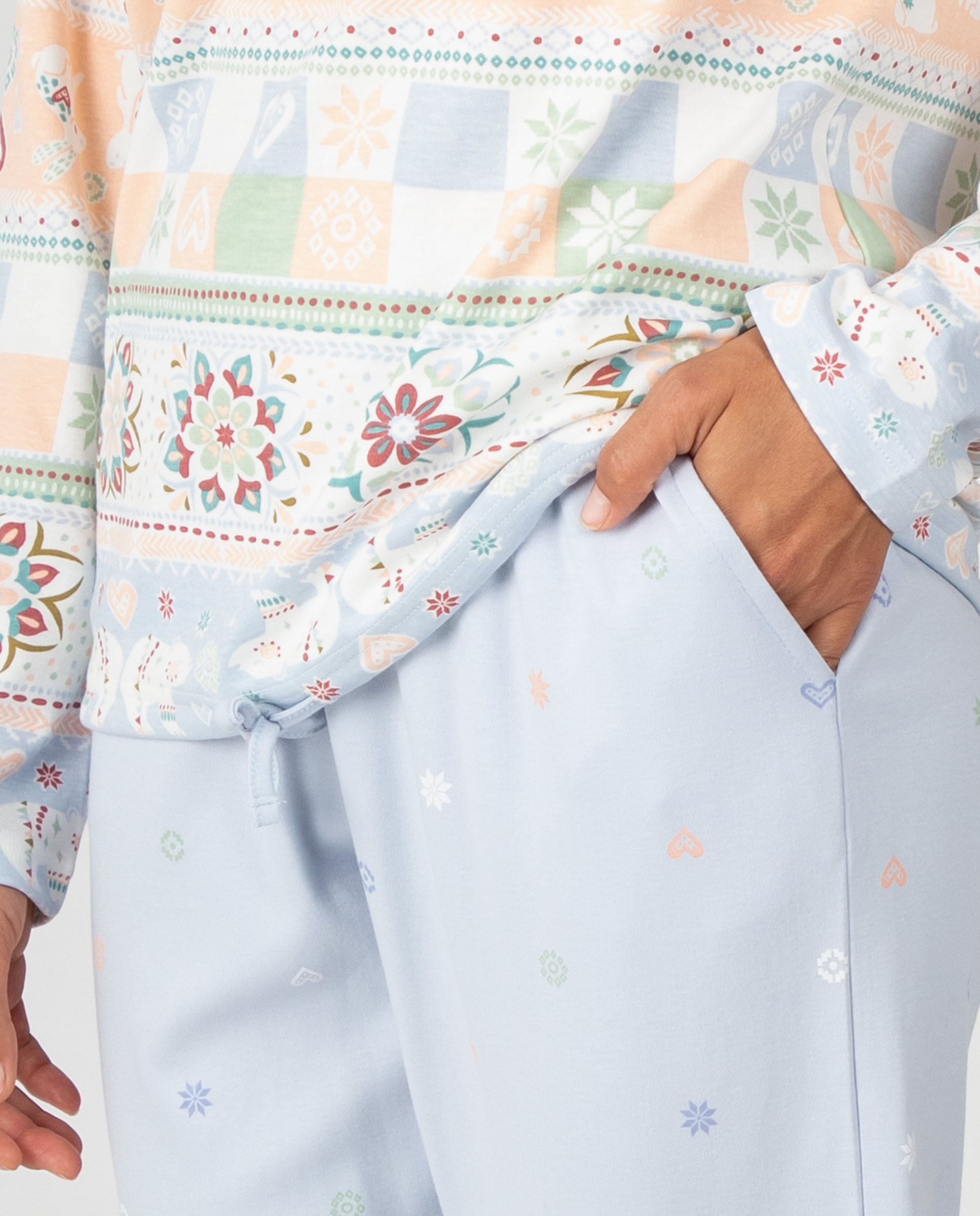 Pijama de mujer de manga larga con cordón ajustable y pantalón con puños - Massana - Azul claro Azul claro-3