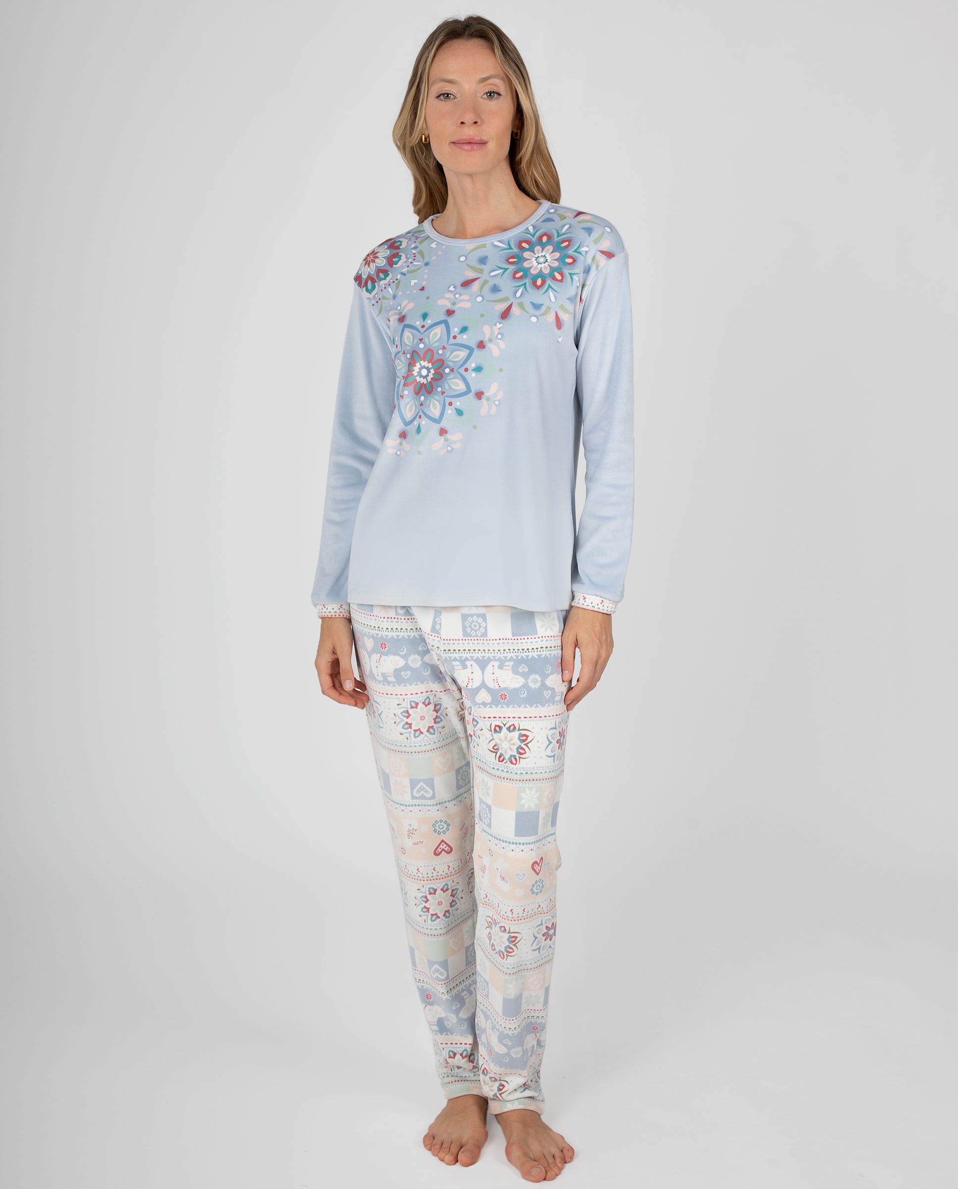 Imagen 0 de Pijama de mujer de manga larga con estampado de inspiración invernal Azul claro