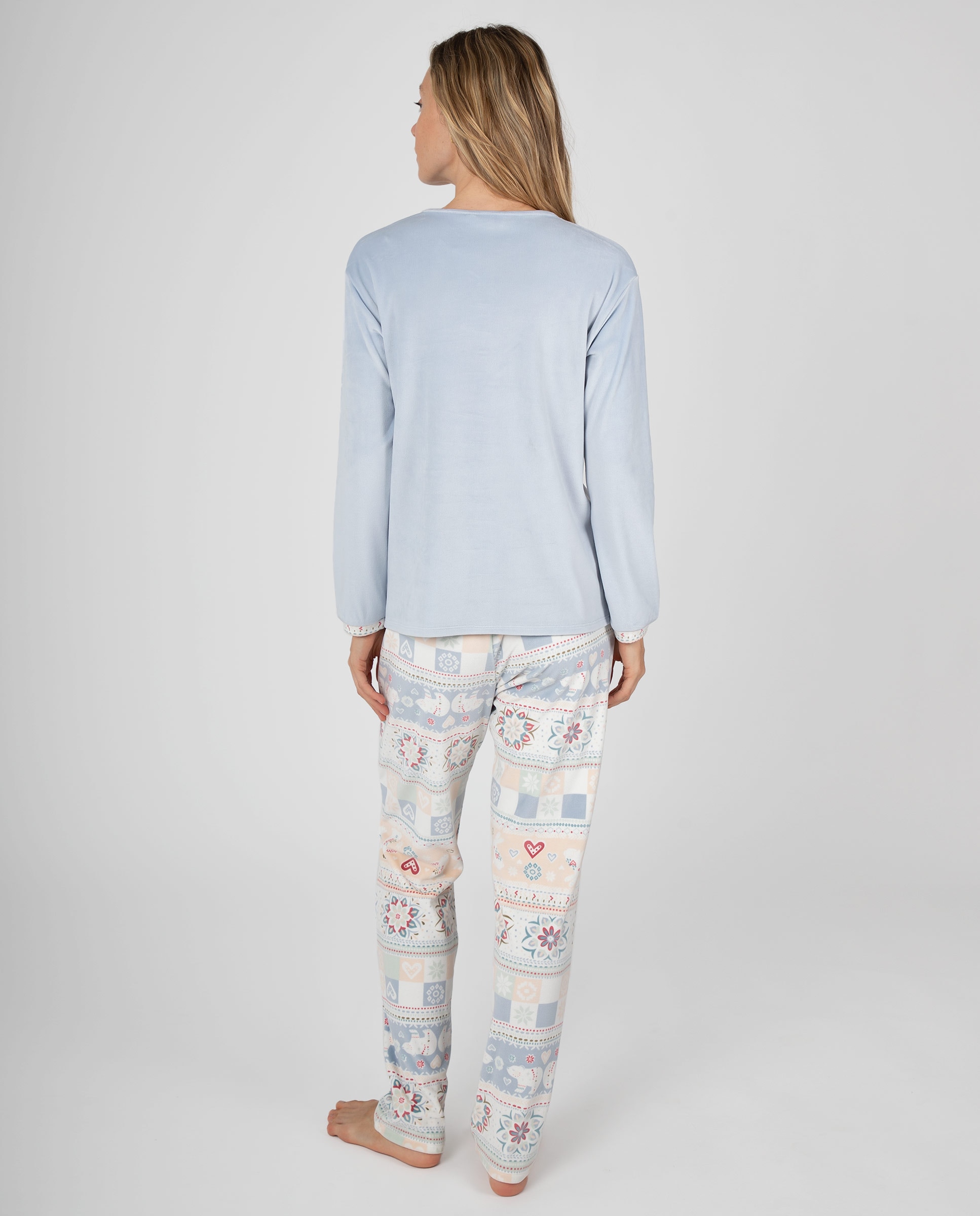 Pijama de mujer de manga larga con estampado de inspiración invernal - Massana - Azul claro Azul claro-2