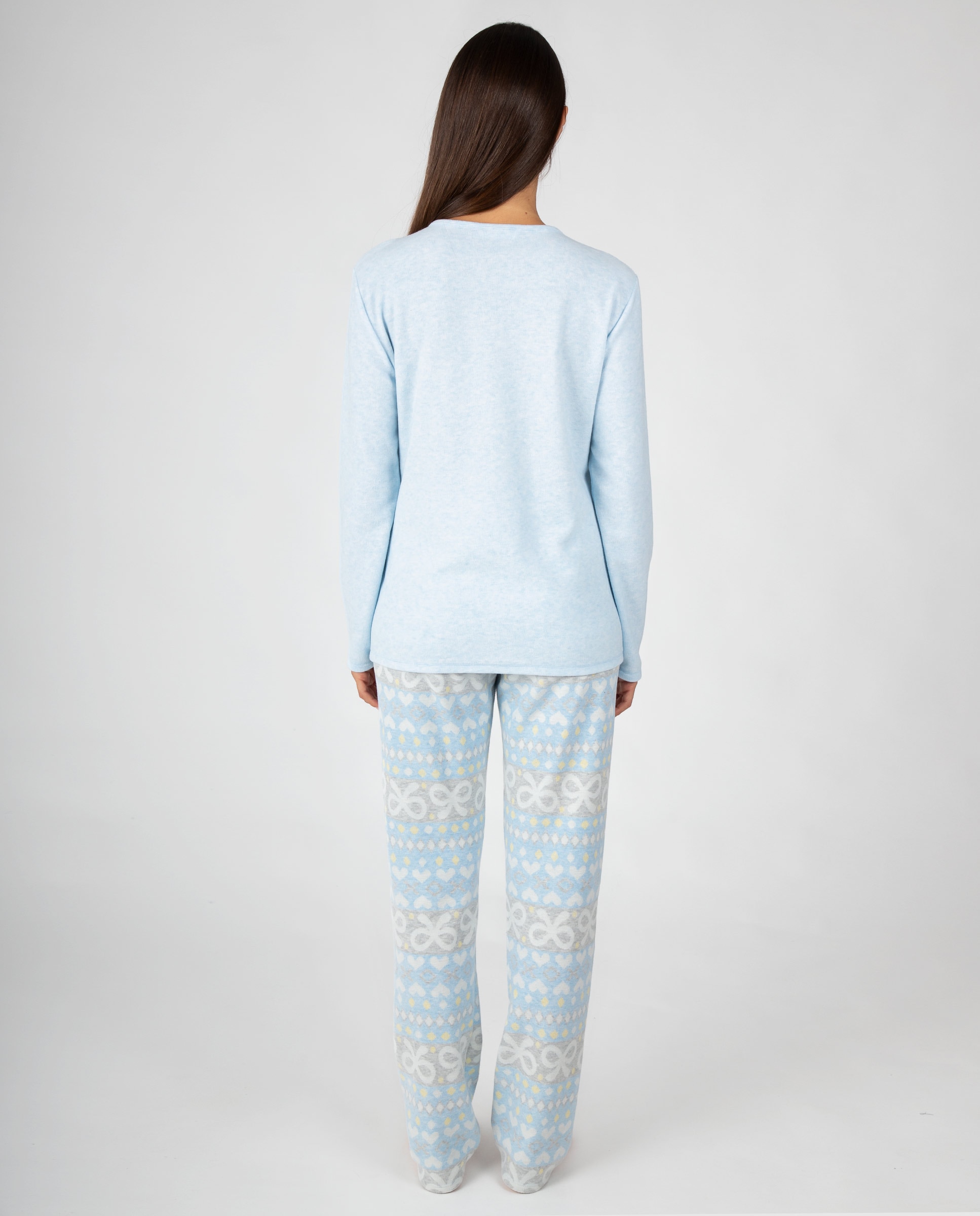 Pijama de mujer de manga larga con estampado de pingüino y pantalón cenefas - Massana - Azul claro Azul claro-2