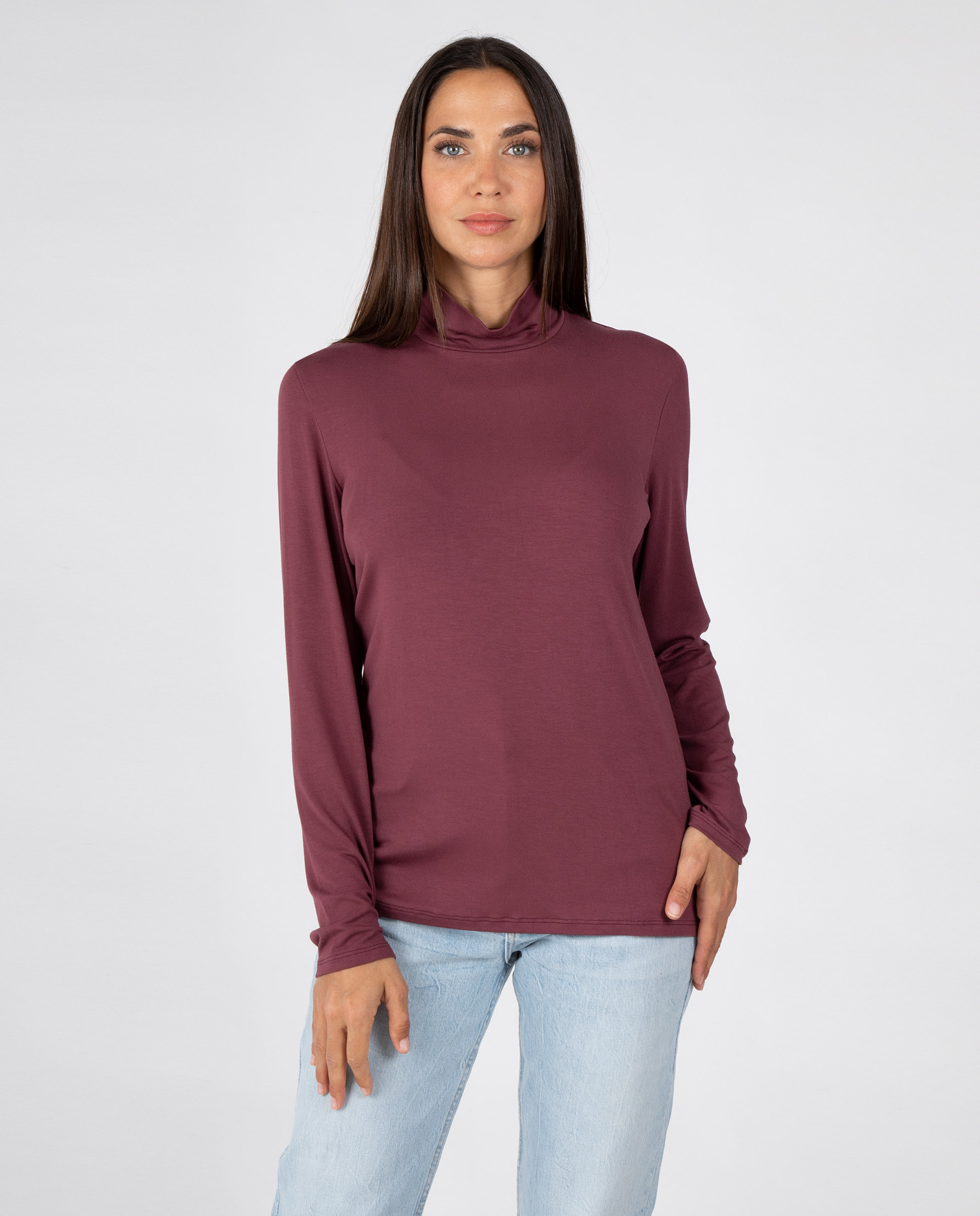 Camiseta básica de mujer con cuello alto - Massana - Burdeos Burdeos-1