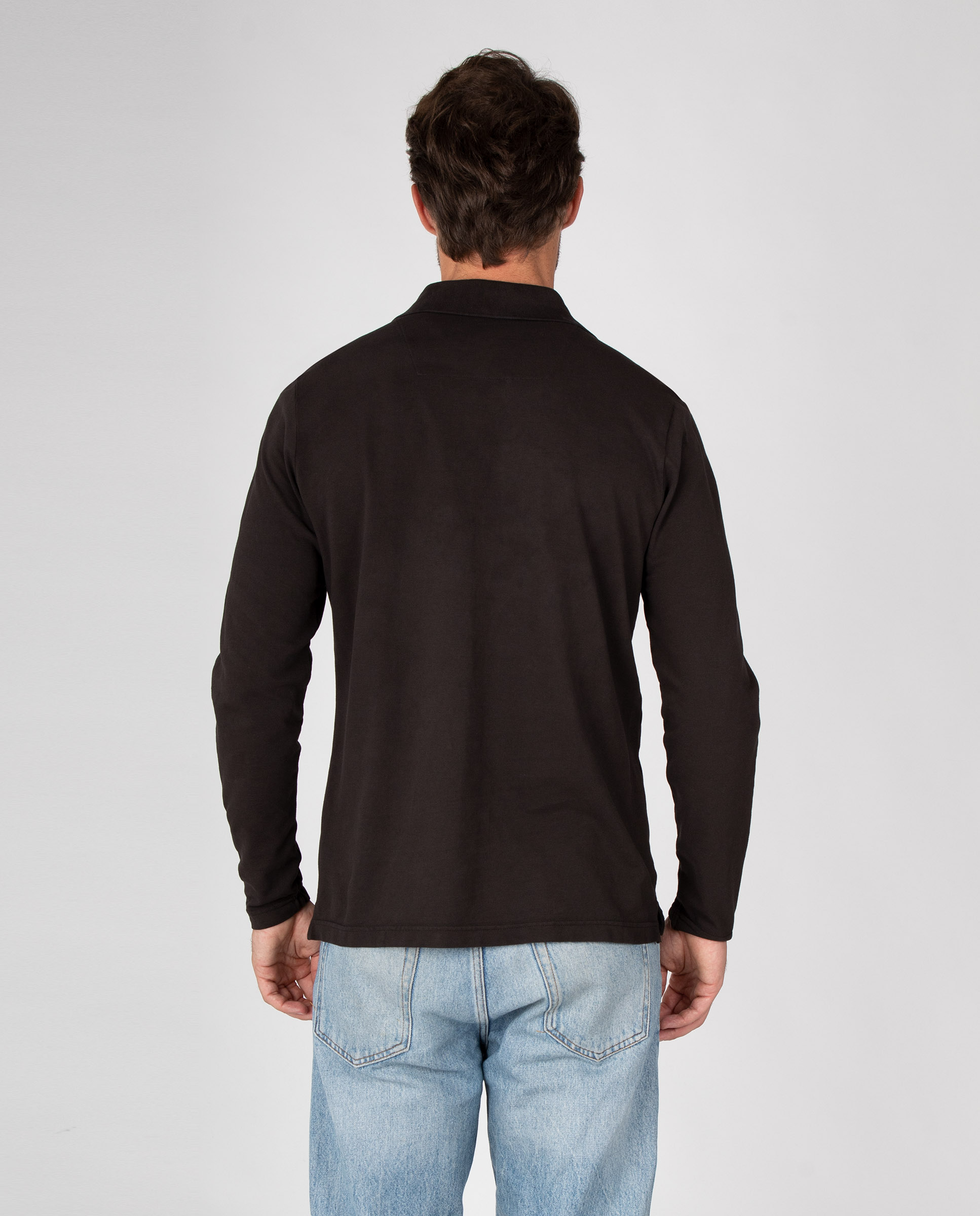 Polo básico de hombre manga larga con detalle bordado - Massana - Marrón chocolate Marrón chocolate-2