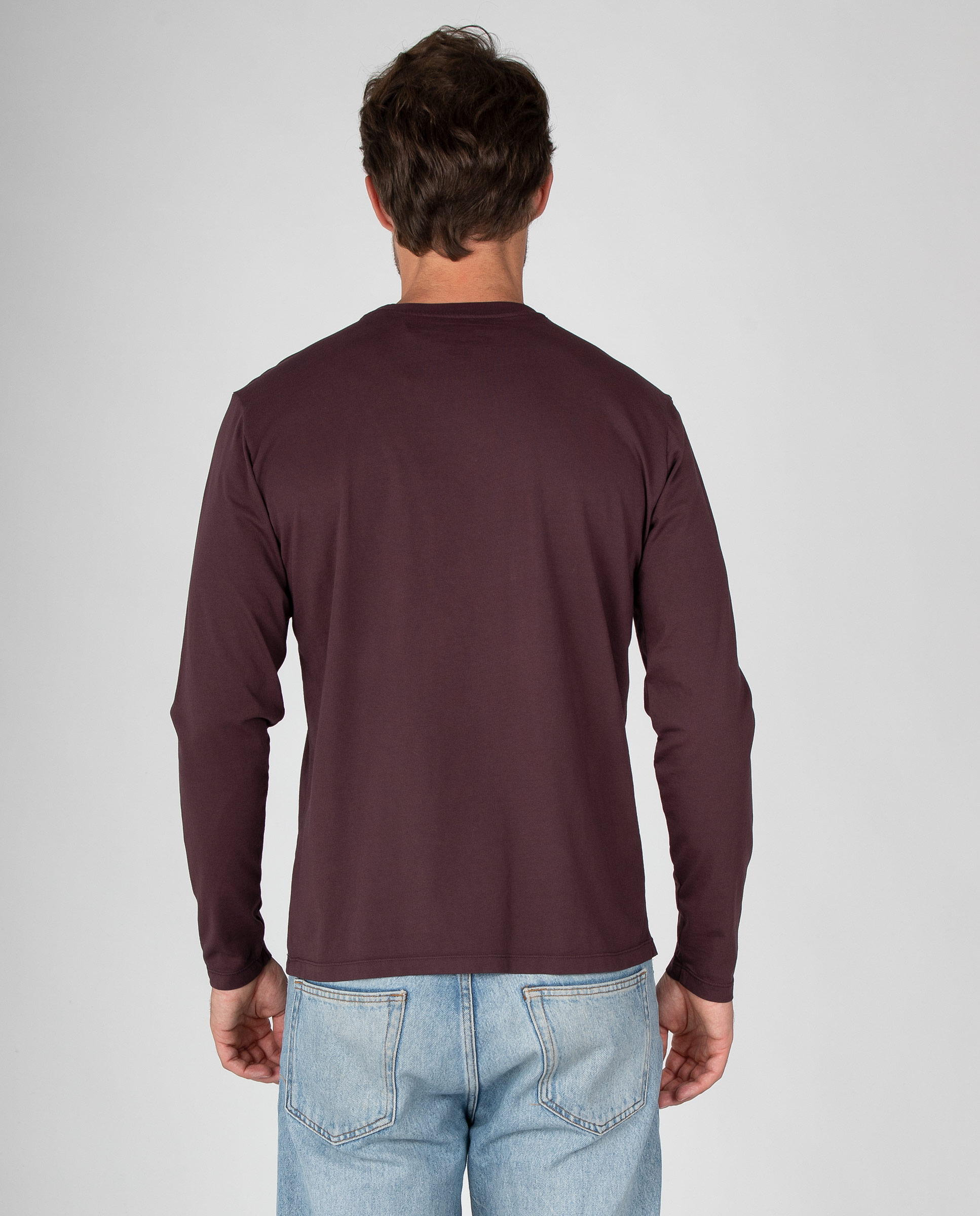 Camiseta lisa de hombre de manga larga con detalle bordado - Massana - Burdeos Burdeos-2
