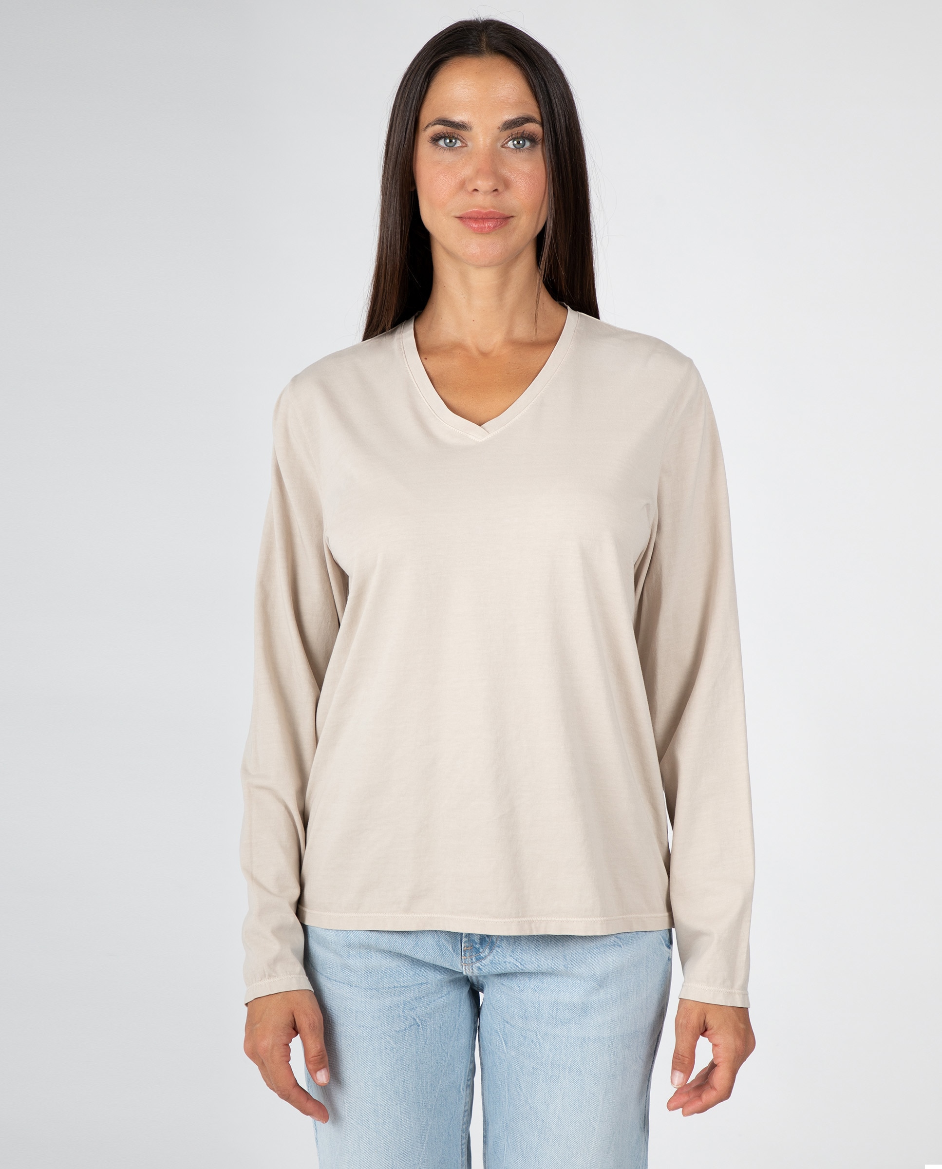 Camiseta básica de mujer con cuello de pico - Massana - Beige Beige-1