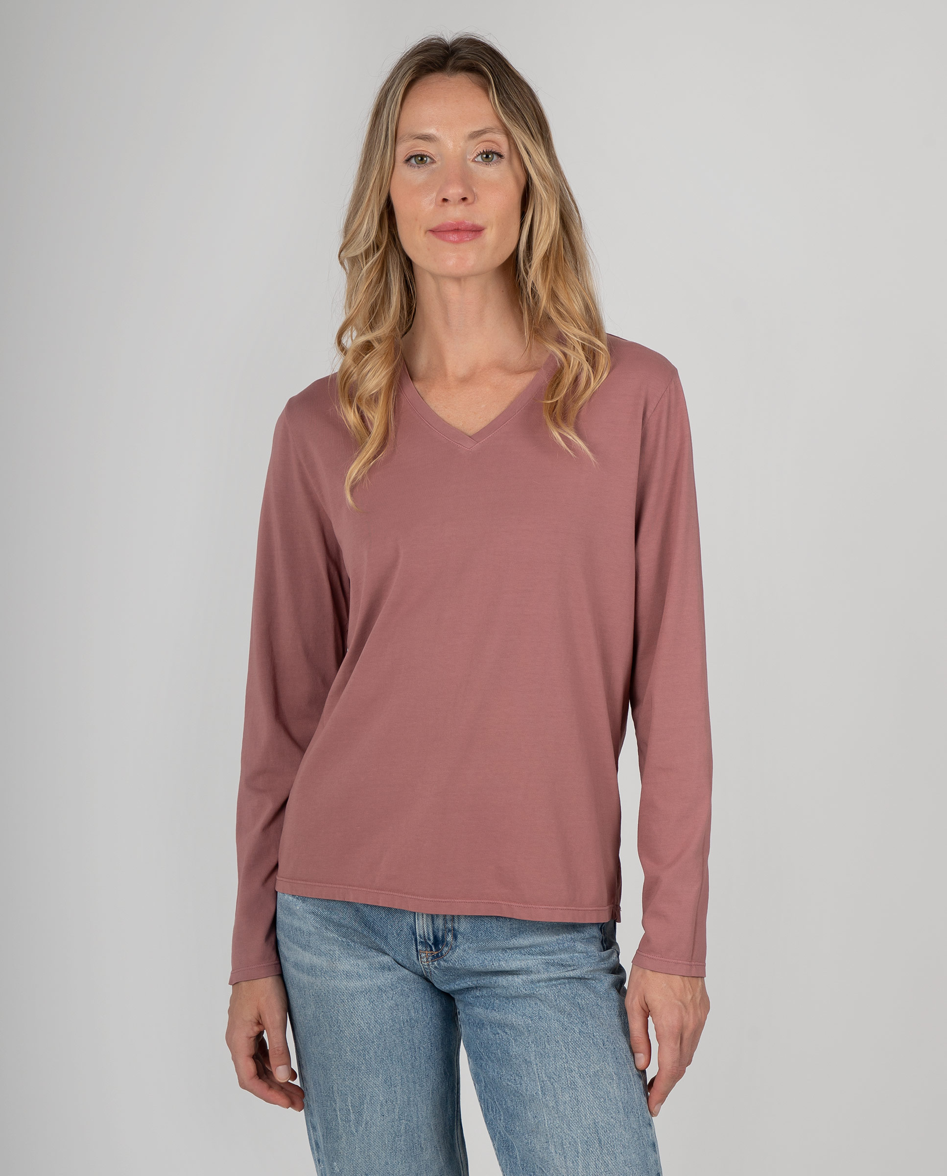 Camiseta básica de mujer con cuello de pico - Massana - Rosa Rosa-1