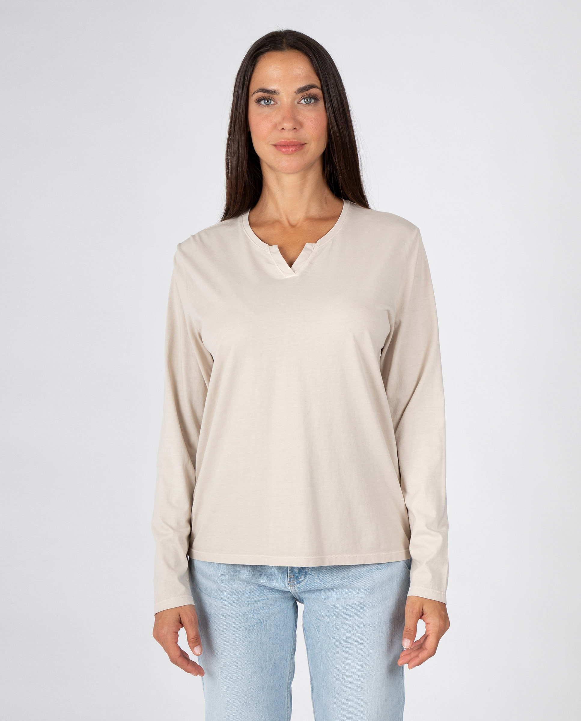 Camiseta básica de mujer con escote abierto pico - Massana - Beige Beige-1