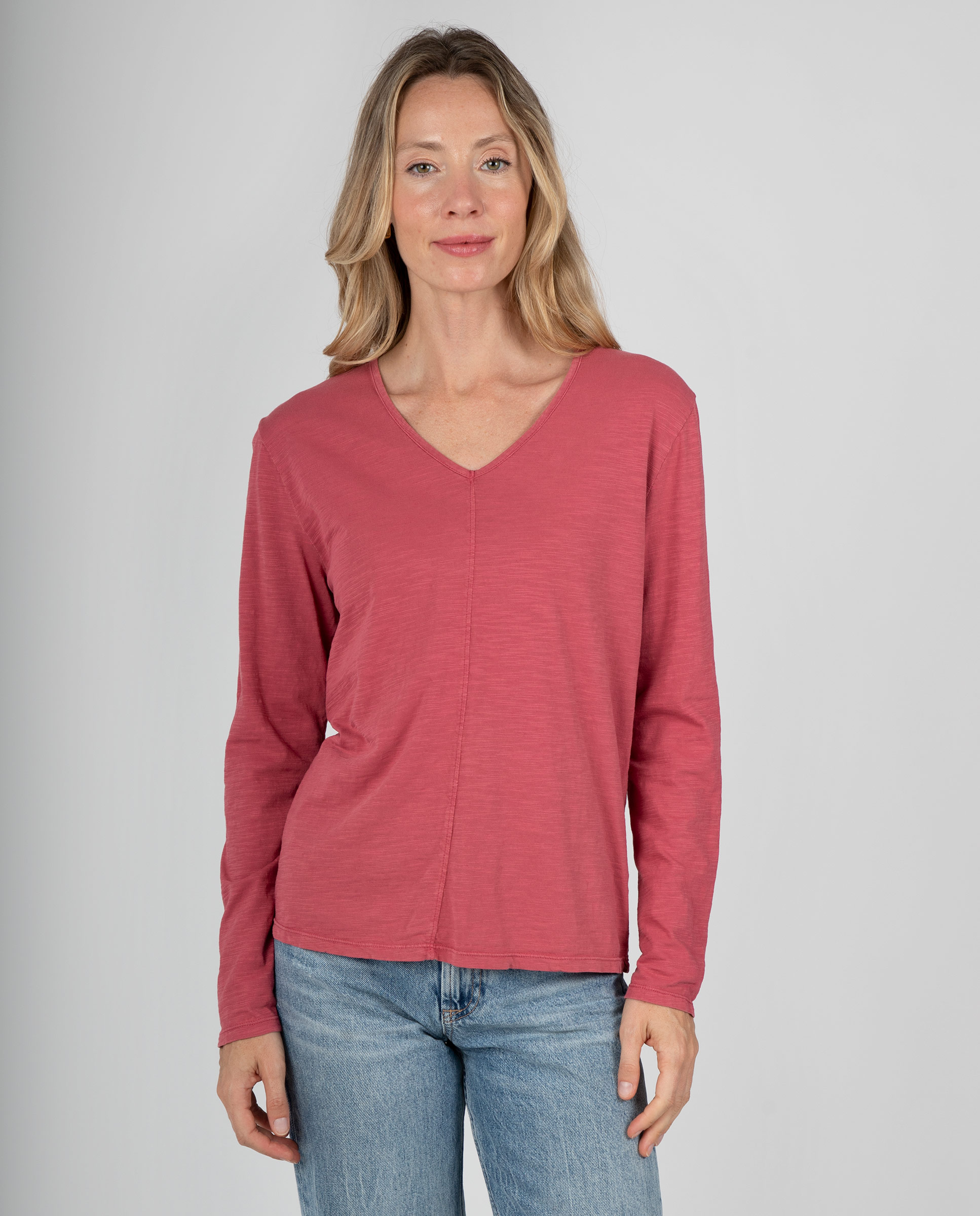 Camiseta básica de mujer con cuello pico - Massana - Rojo Rojo-1