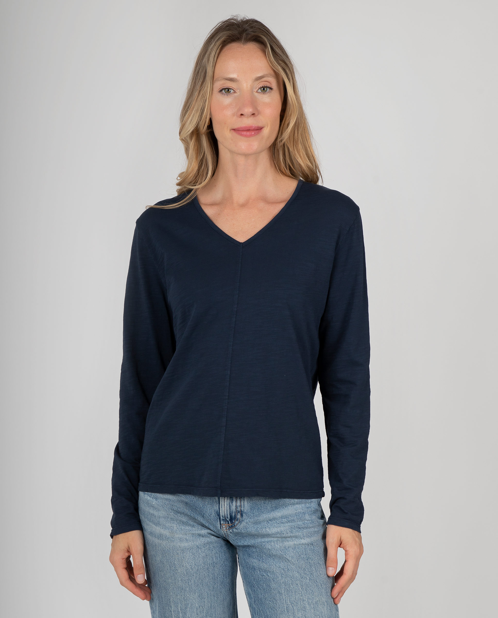 Camiseta básica de mujer con cuello pico - Massana - Azul Azul-1