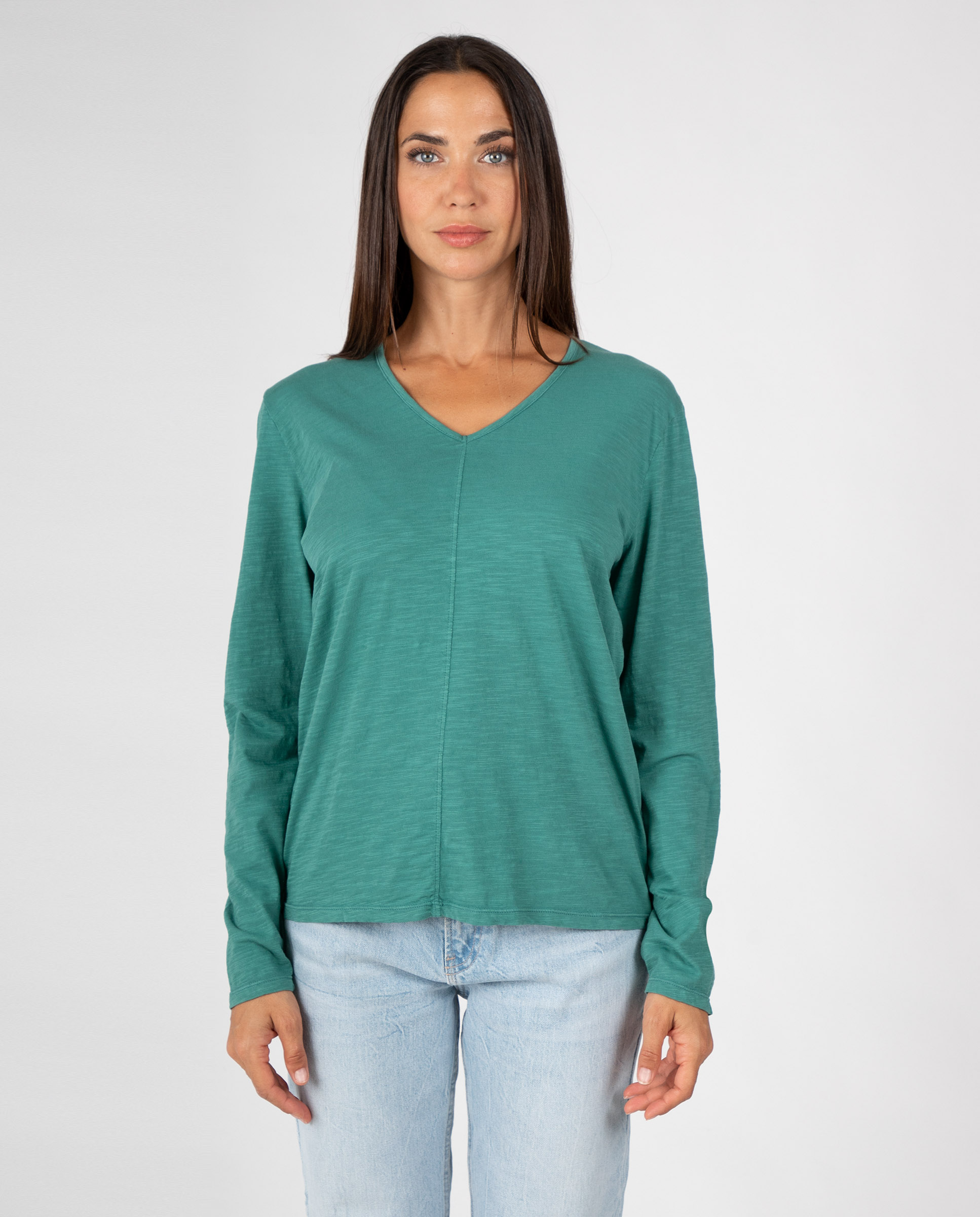 Camiseta básica de mujer con cuello pico - Massana - Verde Verde-1