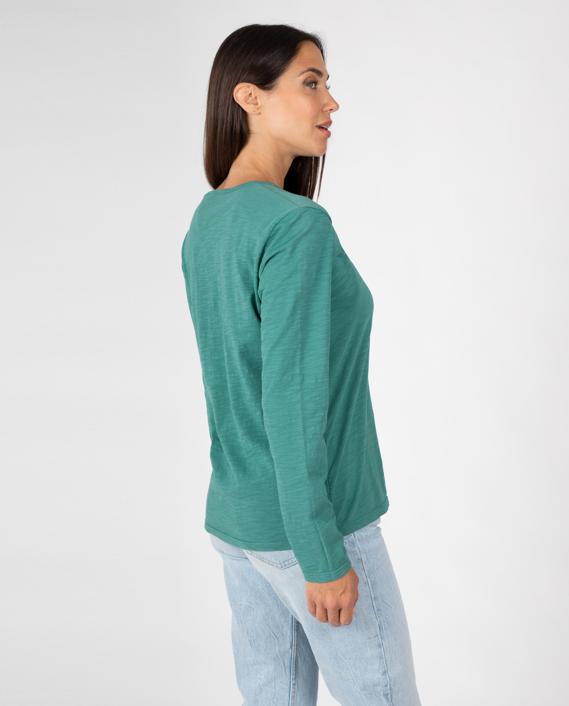 Camiseta básica de mujer con cuello pico - Massana - Verde Verde-2