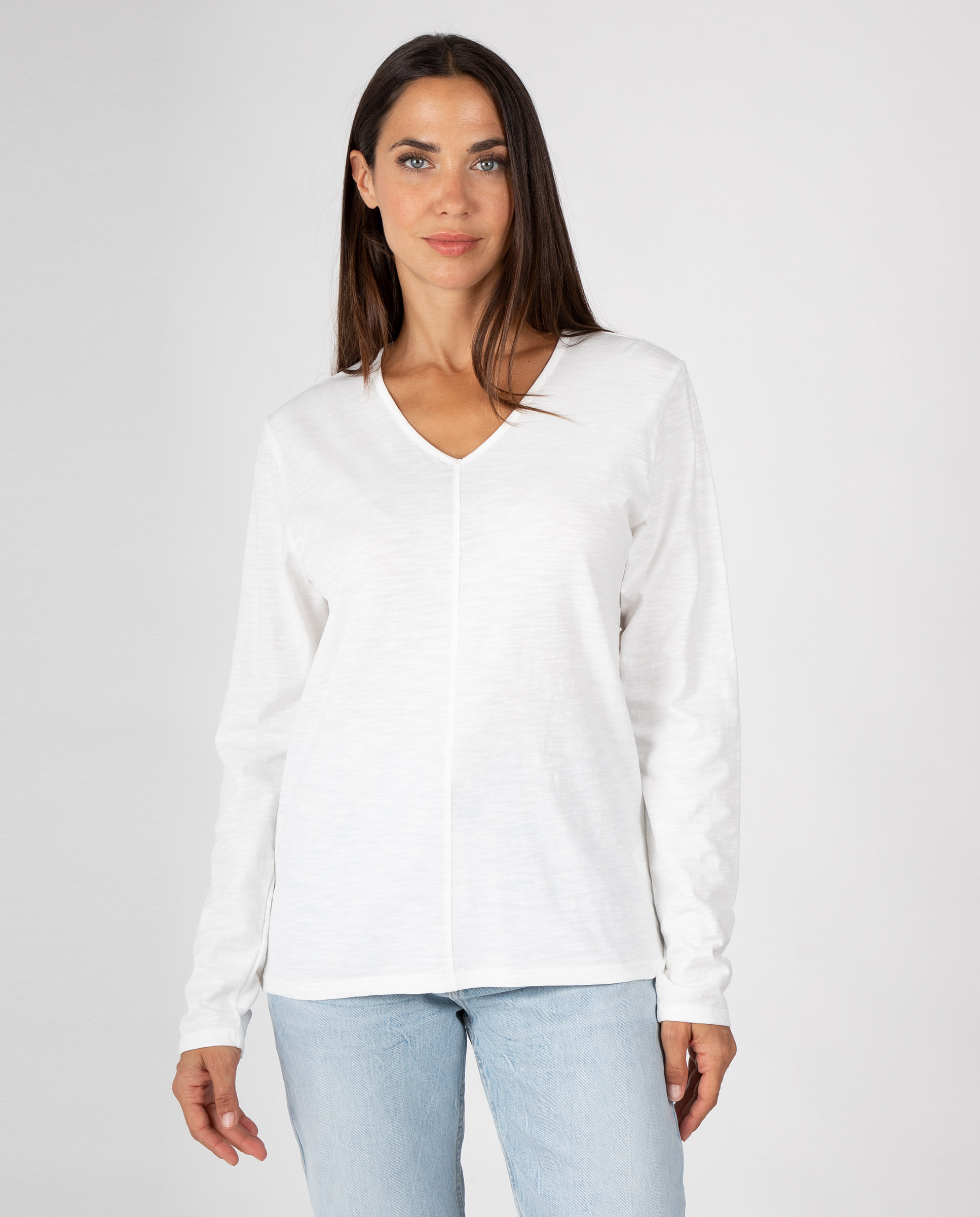 Camiseta básica de mujer con cuello pico - Massana - Blanco Blanco-1