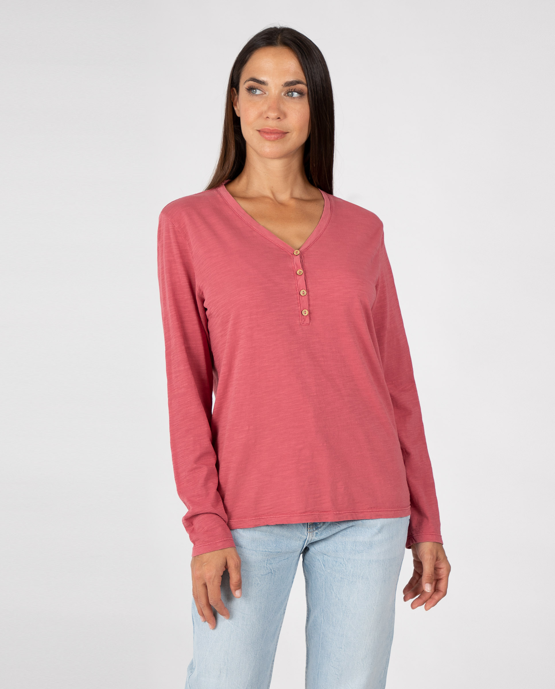 Camiseta básica de mujer con cuello pico y tapeta - Massana - Rojo Rojo-1