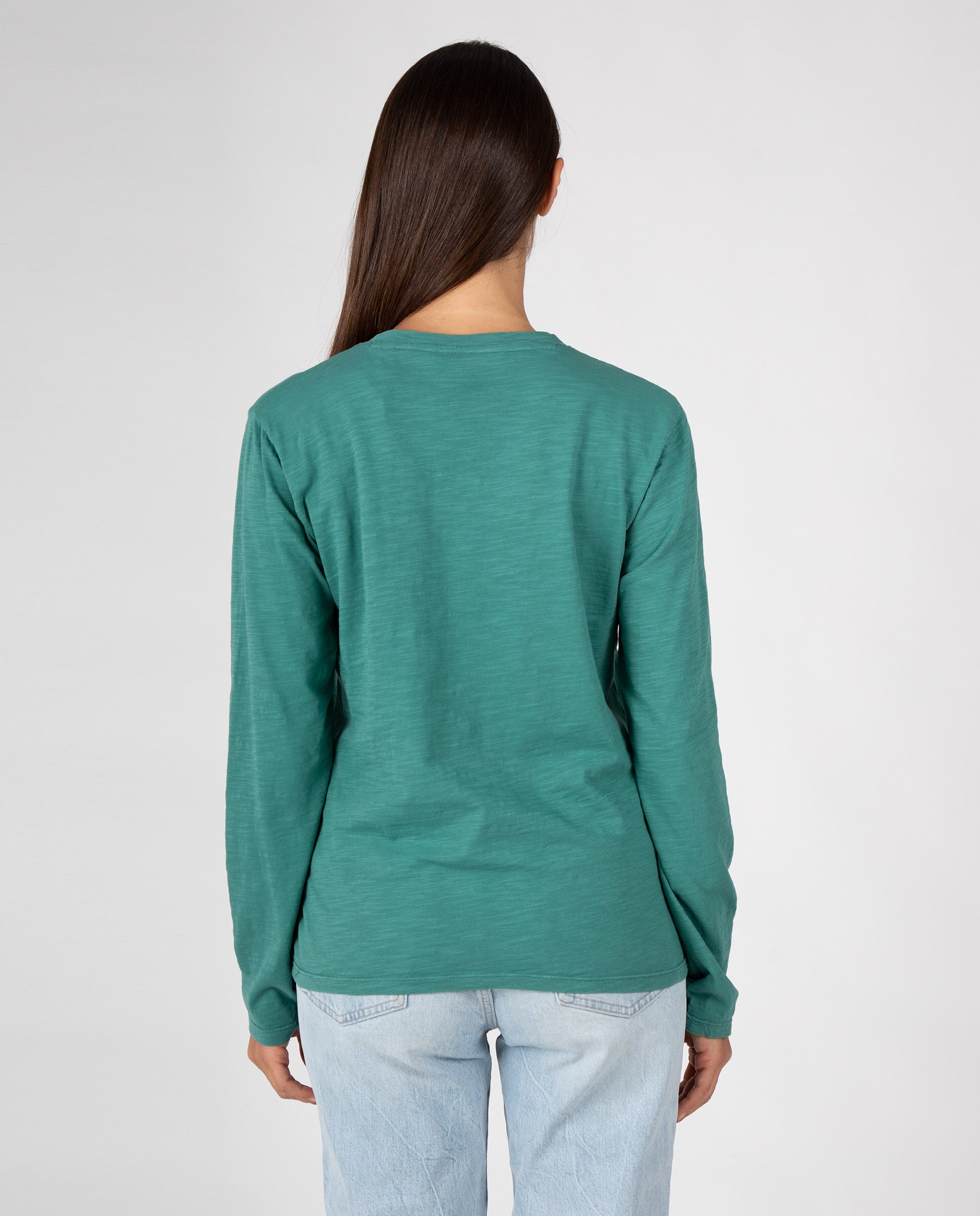 Camiseta básica de mujer con cuello pico y tapeta - Massana - Verde Verde-2
