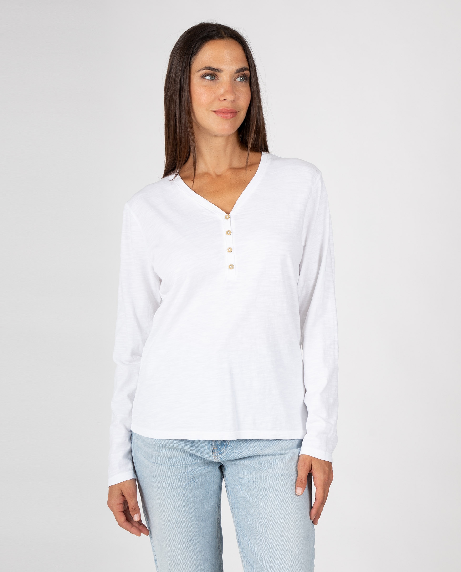 Camiseta básica de mujer con cuello pico y tapeta - Massana - Blanco Blanco-1